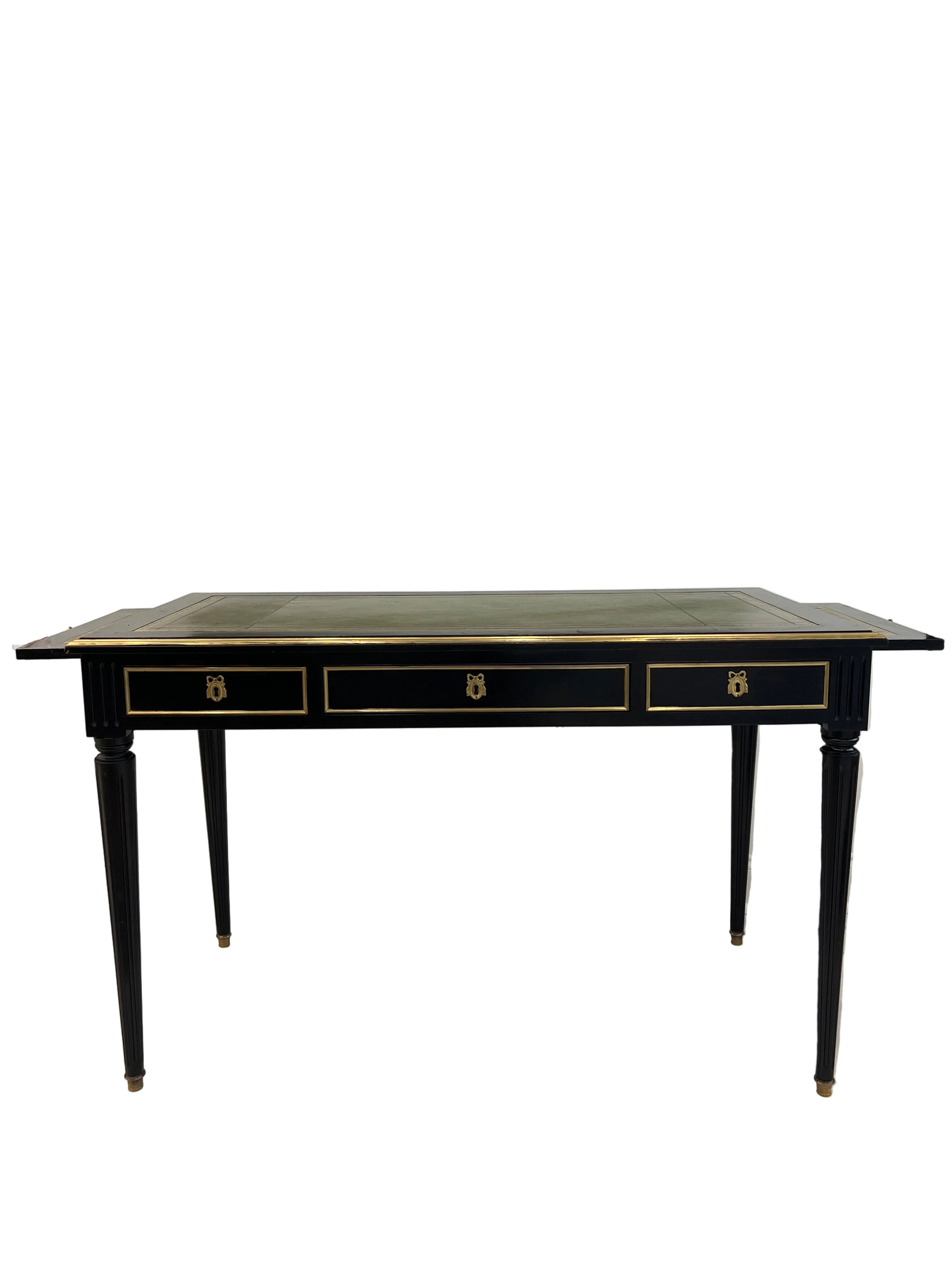 Black Neoclassical Style Desk with Green Leather Top