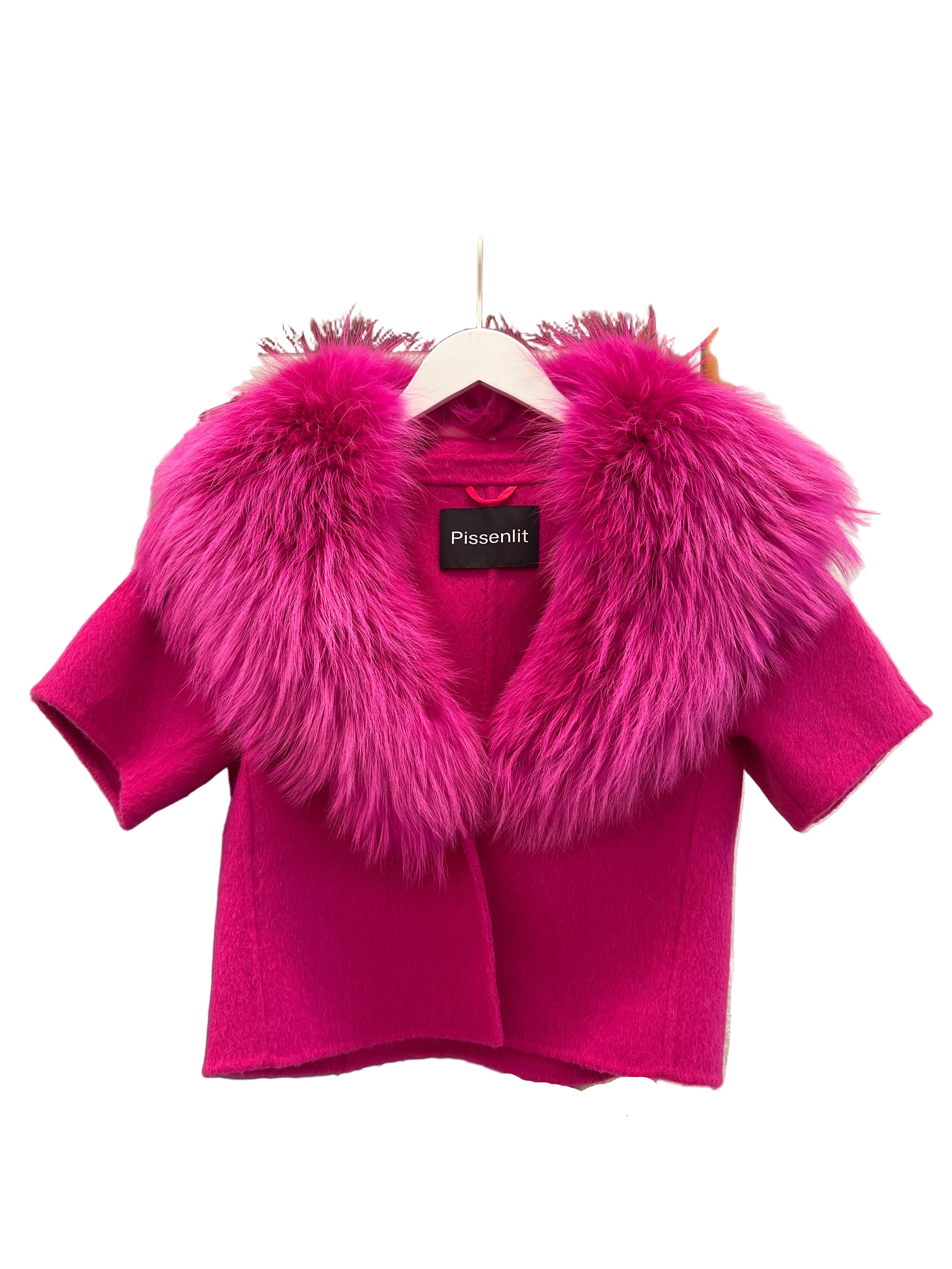 Pink Short Sleeve Jacket & Fur Collar