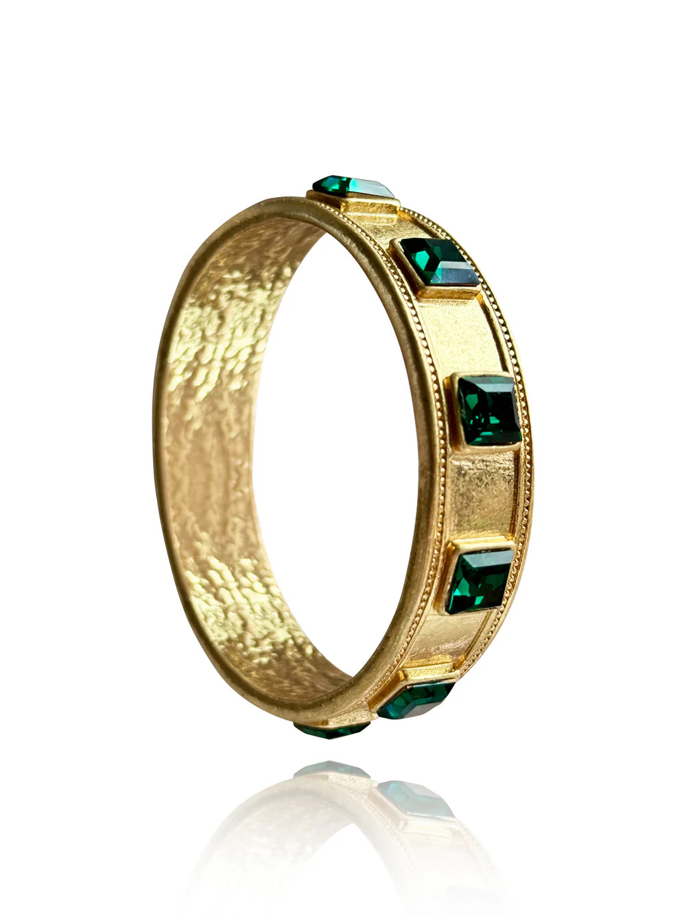Gold Bangle with Green Crystals