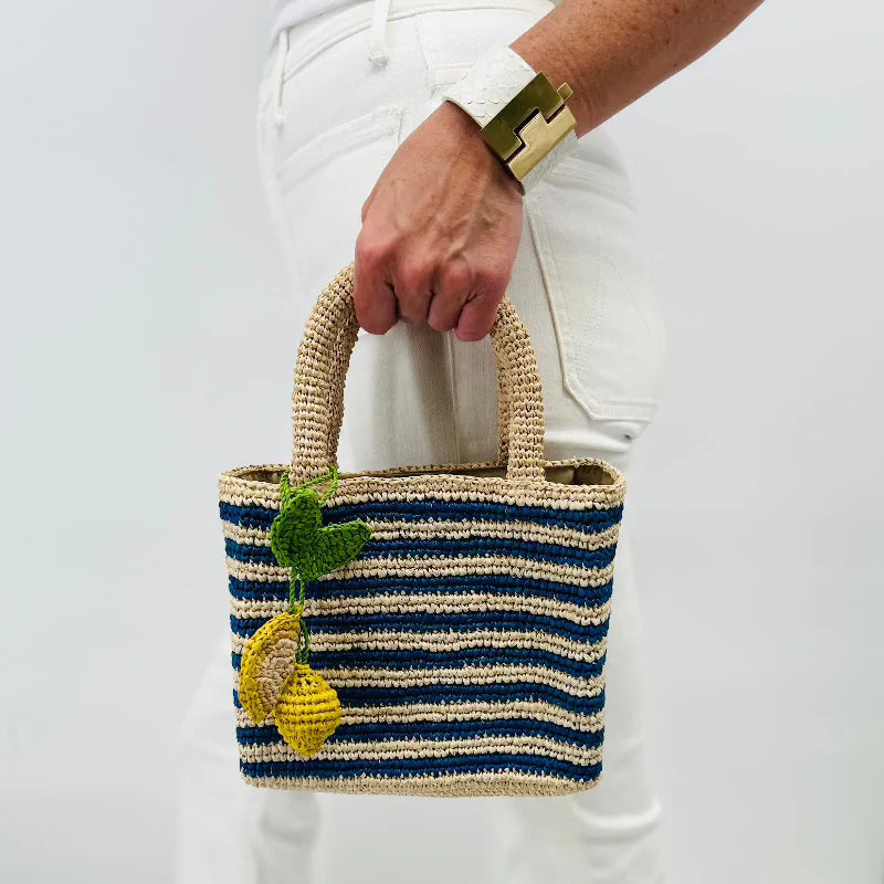 Mini Blue Stripe Raffia Bag