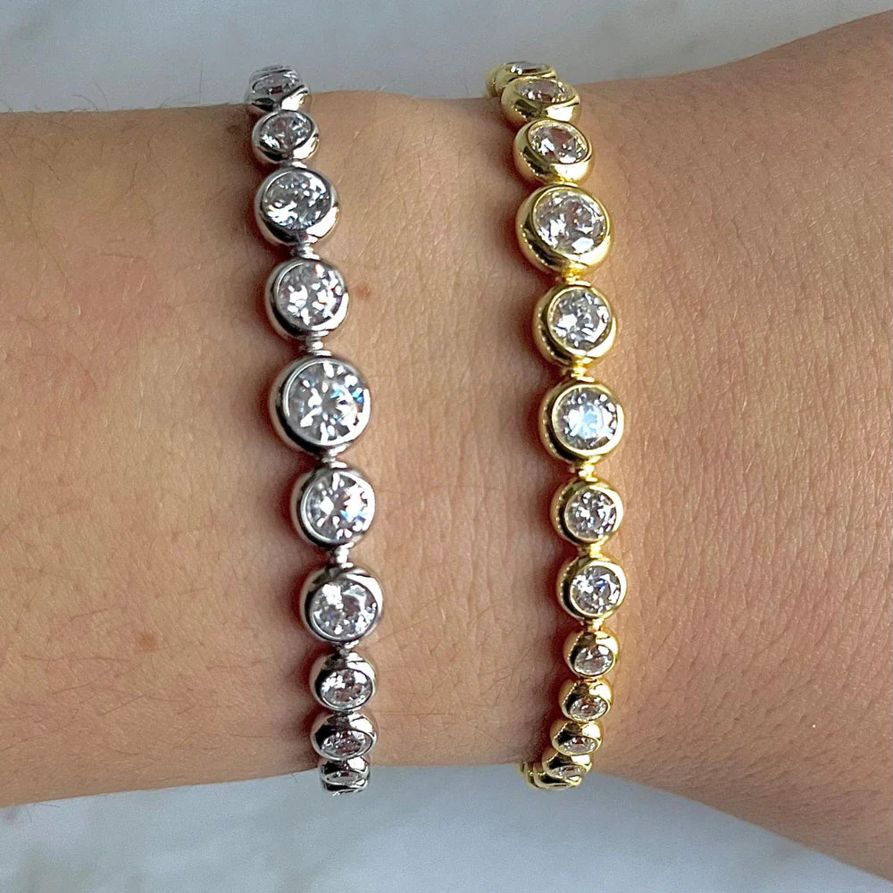 Round Clear Sterling Crystal Tennis Bracelet