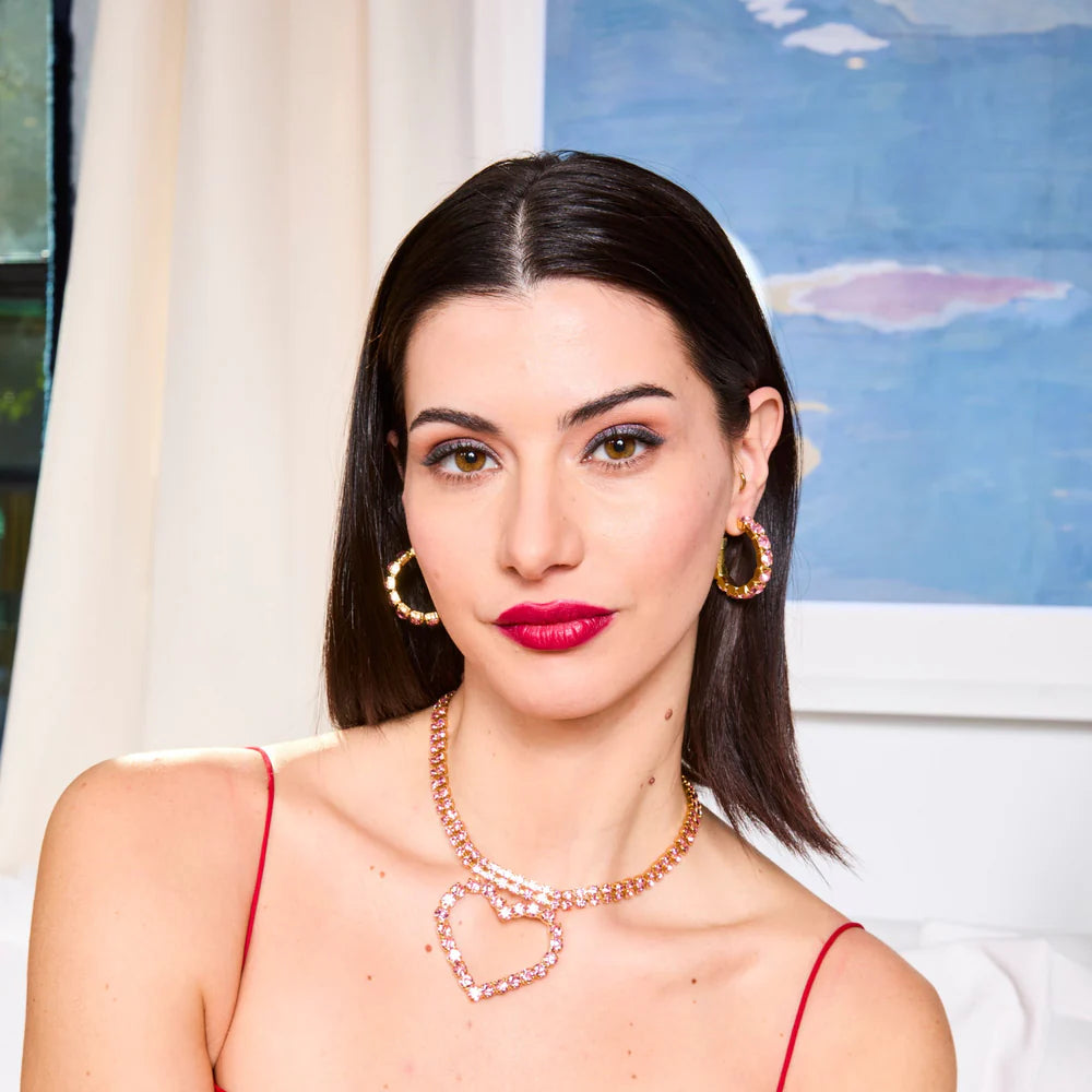 Pink Crystal Hoop Earrings - 24K Plate
