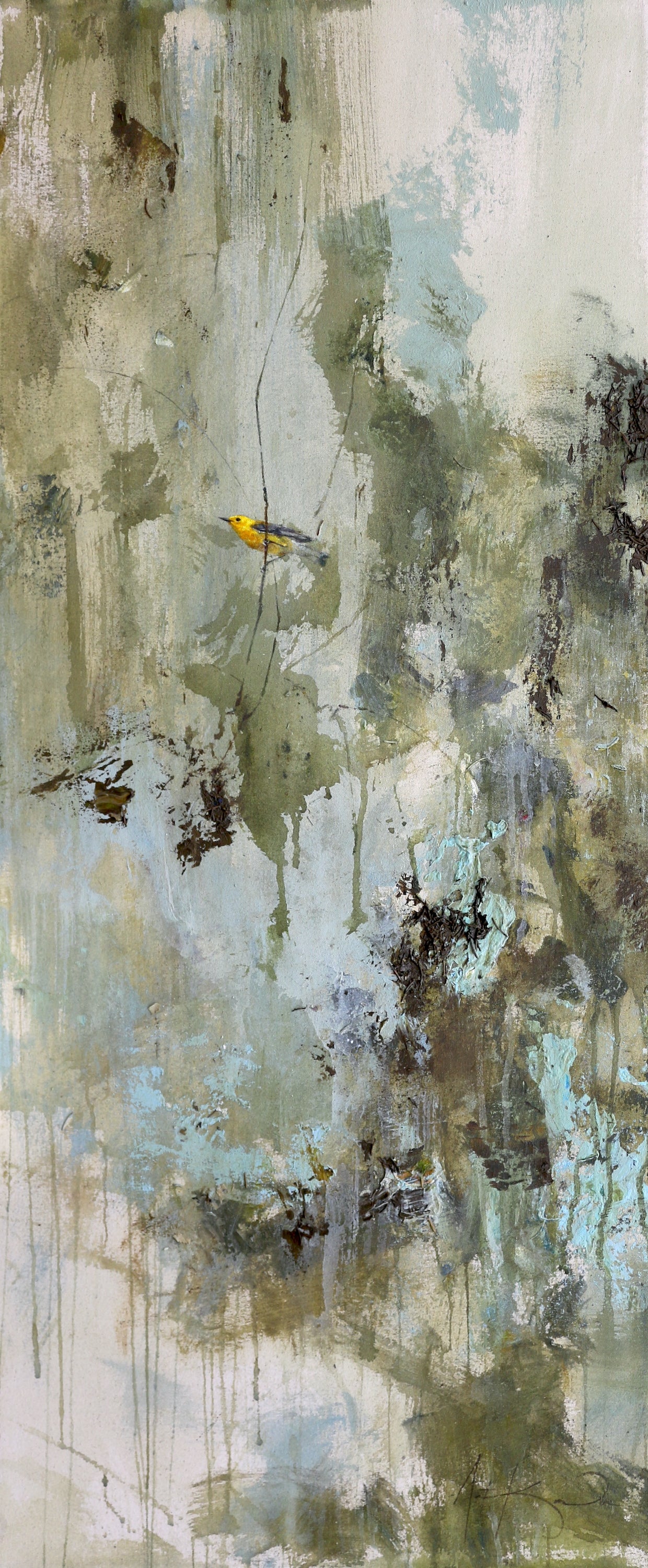 Justin Kellner - Looking for More Time (Prothonotary Warbler) (48 x 20)