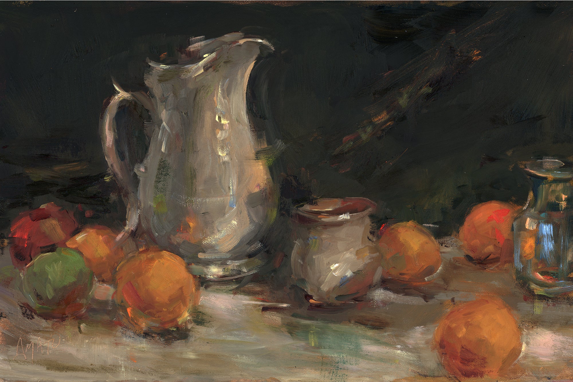 Stephanie Amato - Mandarins and White Pitcher (12 x 18)