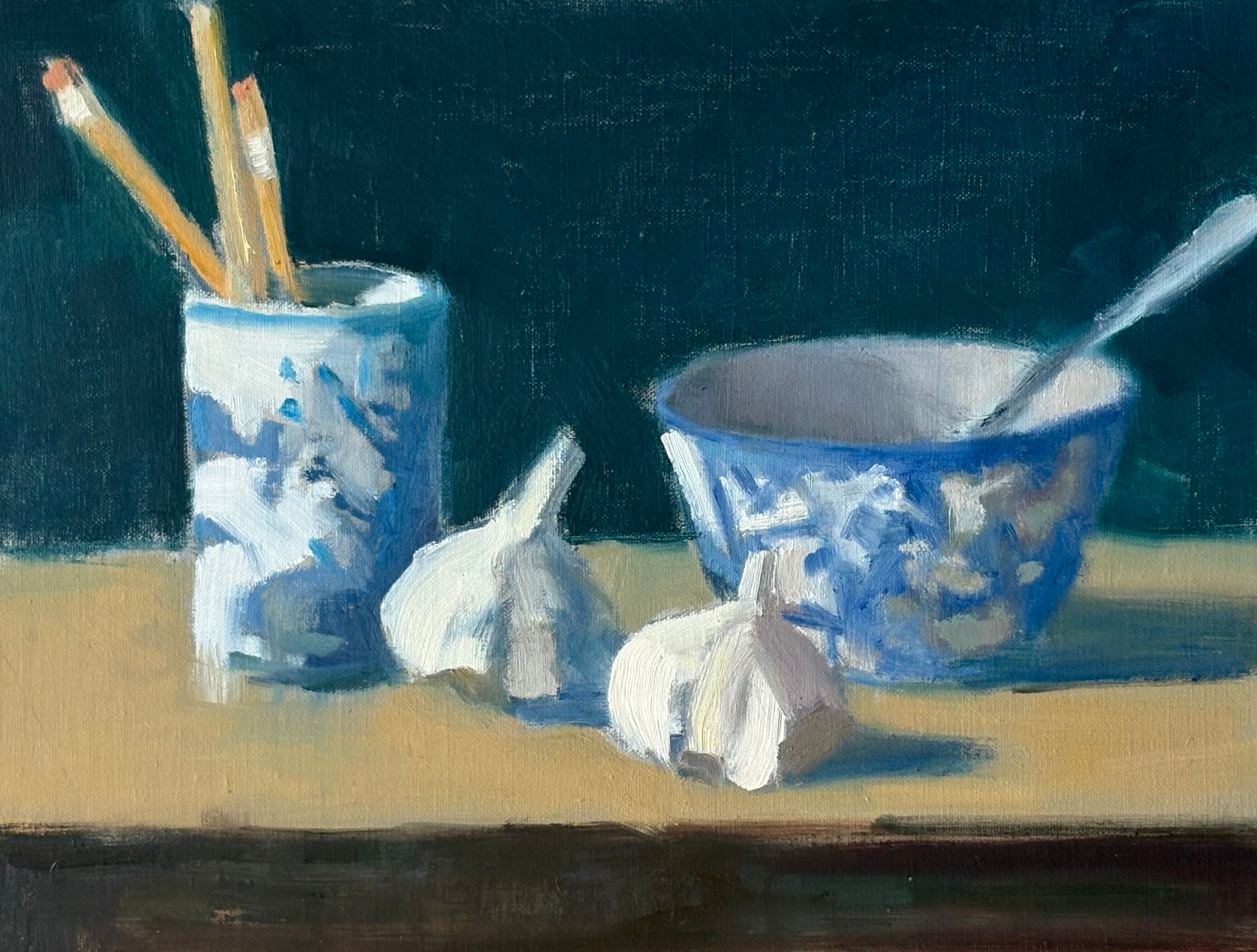 Lesley Powell - Pencils, Garlic, Bowl (9 x 12)