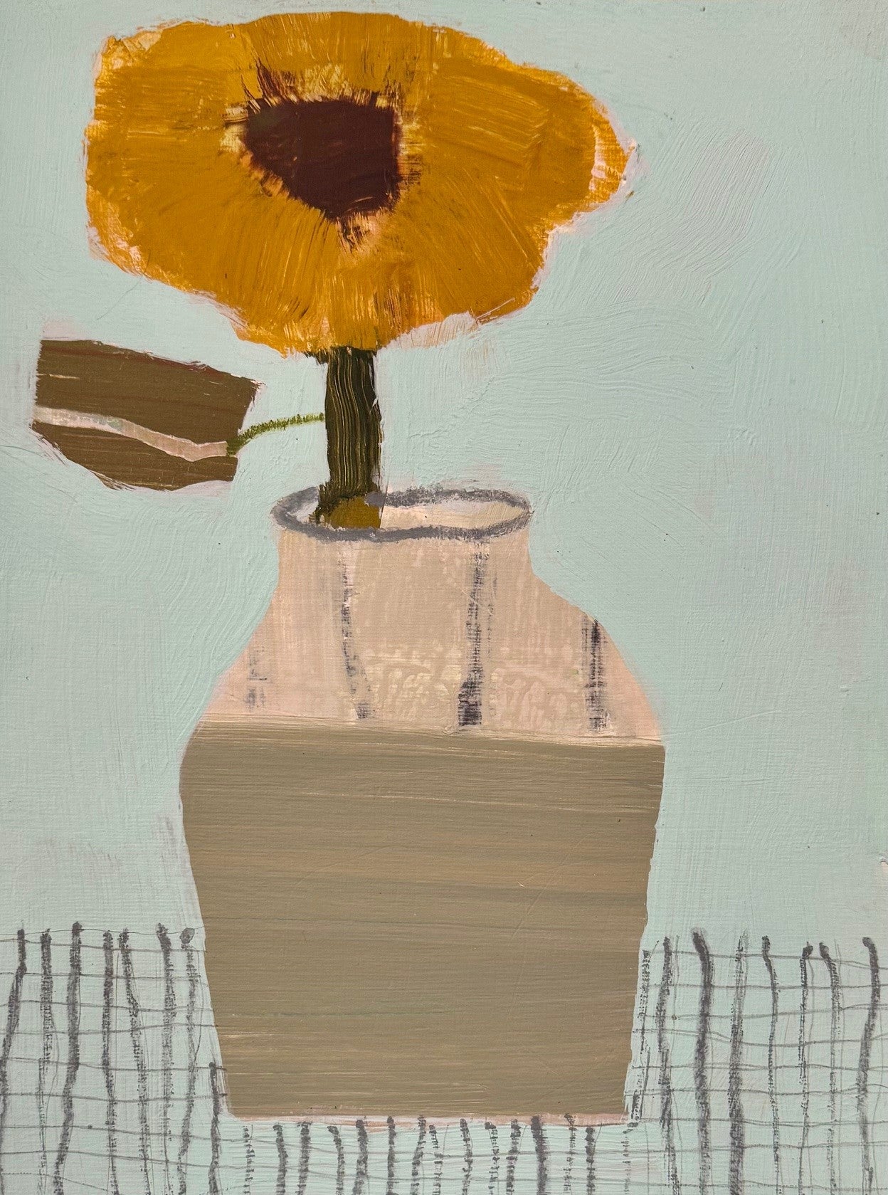 Ellen Rolli - Pottery Vessel with Sunflower (12 x 9)