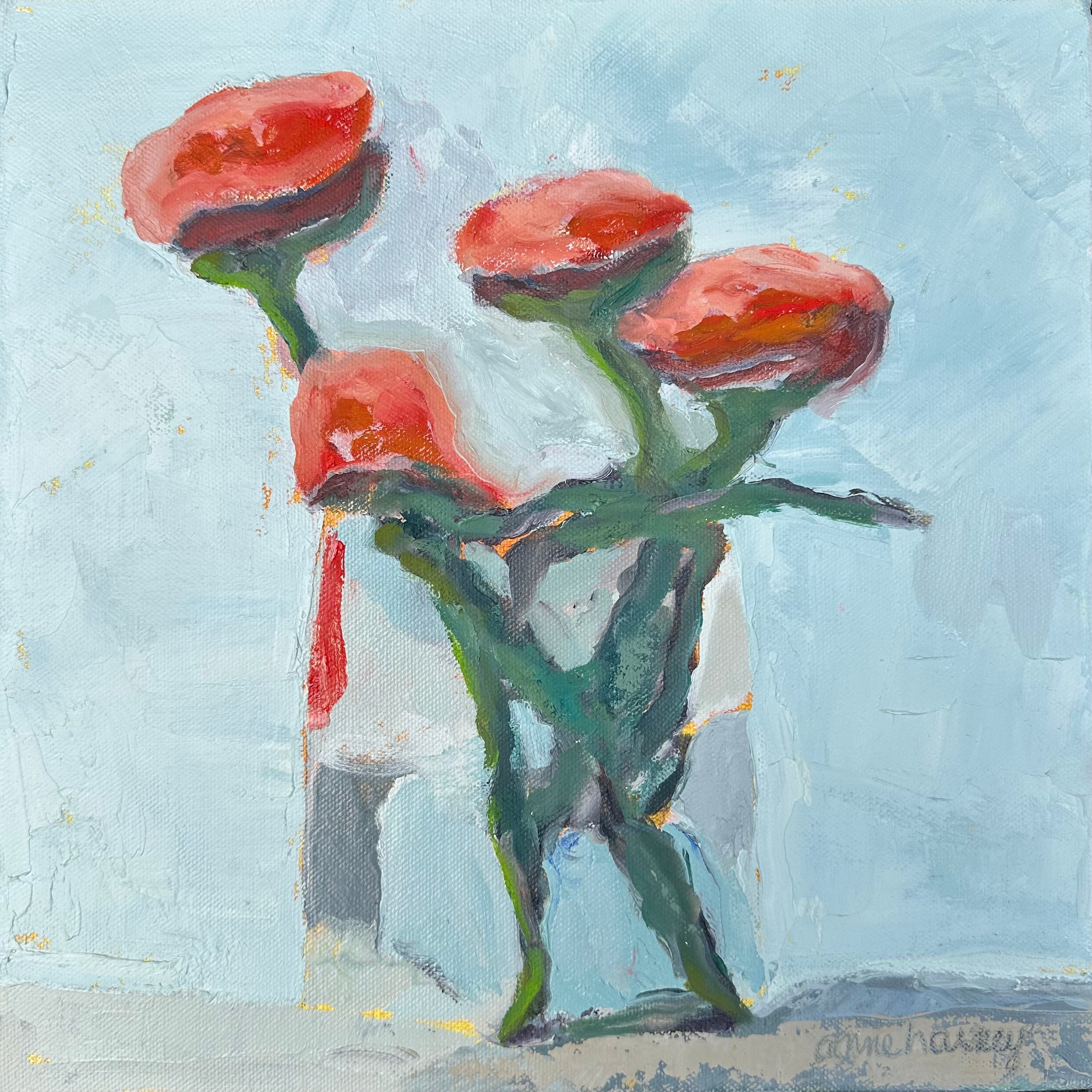 Anne Harney - Red Mums (12 x 12)