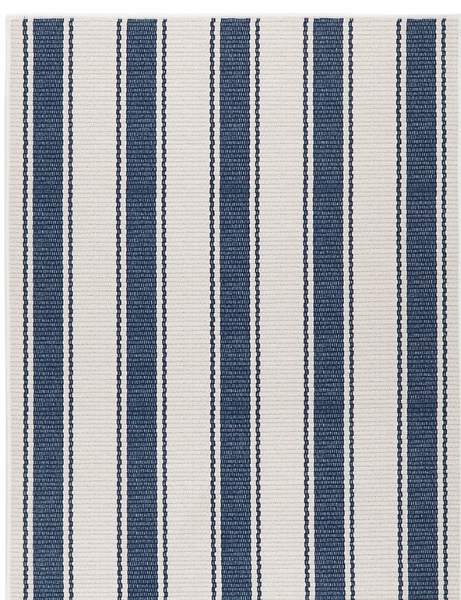 Blue Awning Stripe Machine Washable Rug 2x3'