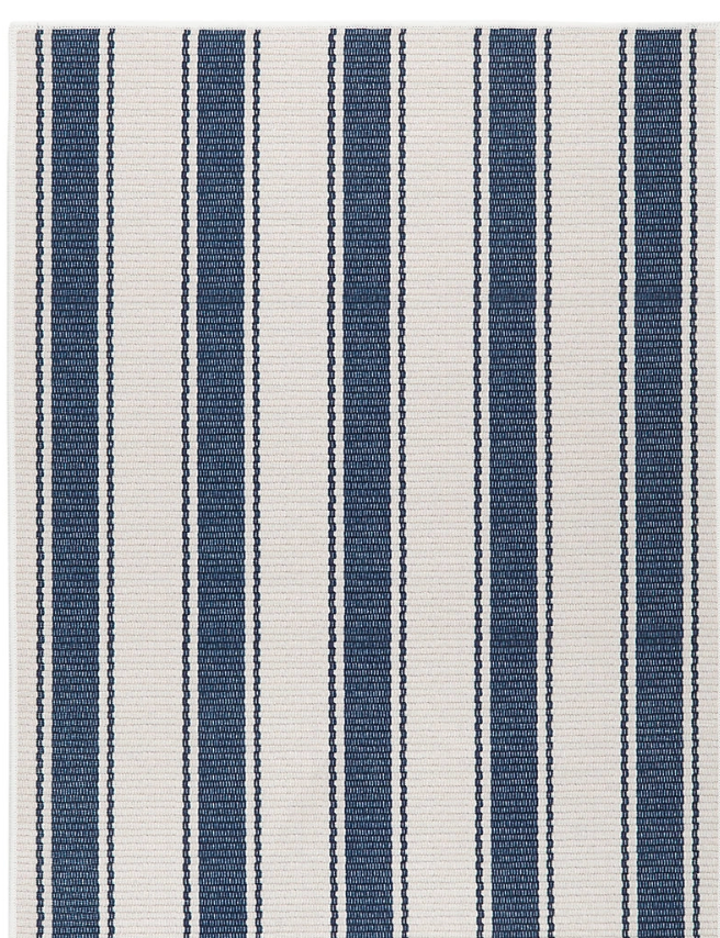 Blue Awning Stripe Machine Washable Rug 2x3'