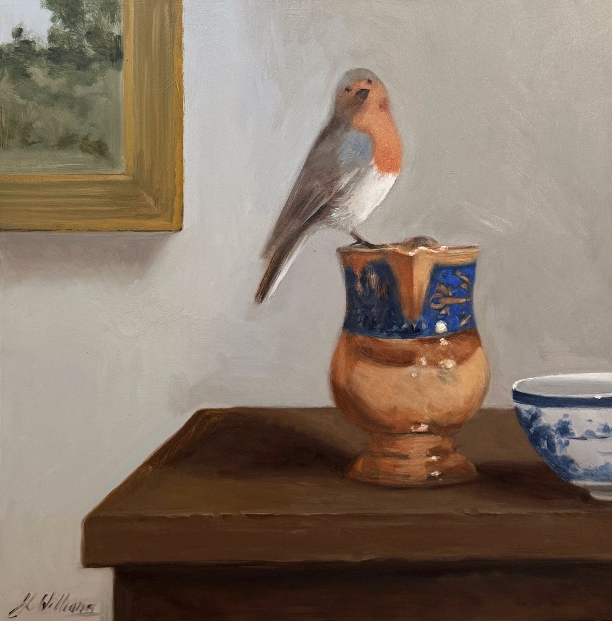 Ginny Williams - Still Life with European Robin (16 x 16)