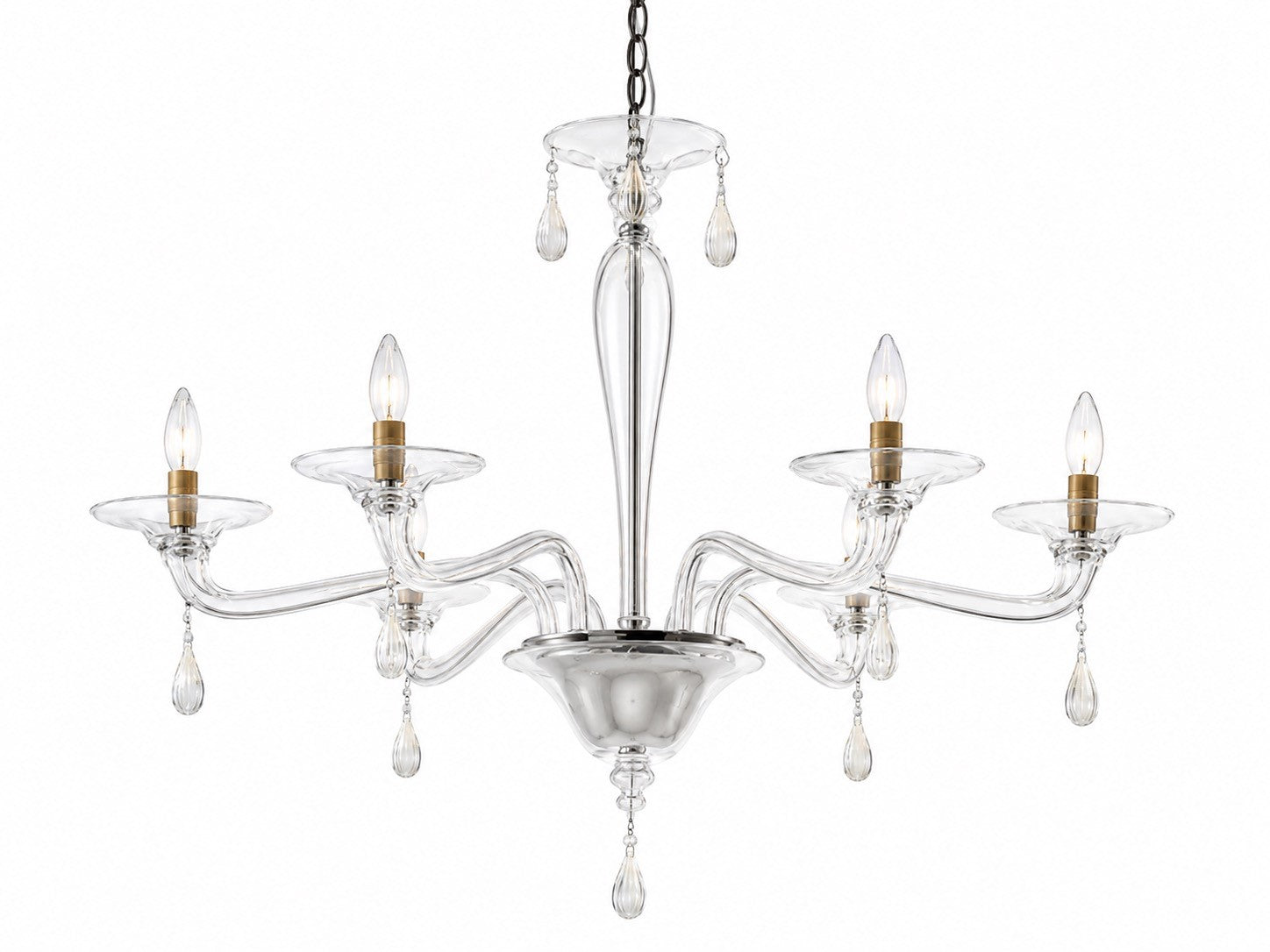 Vintage Pauly style Murano Glass Chandelier with Clear Glass and Amber Drops
