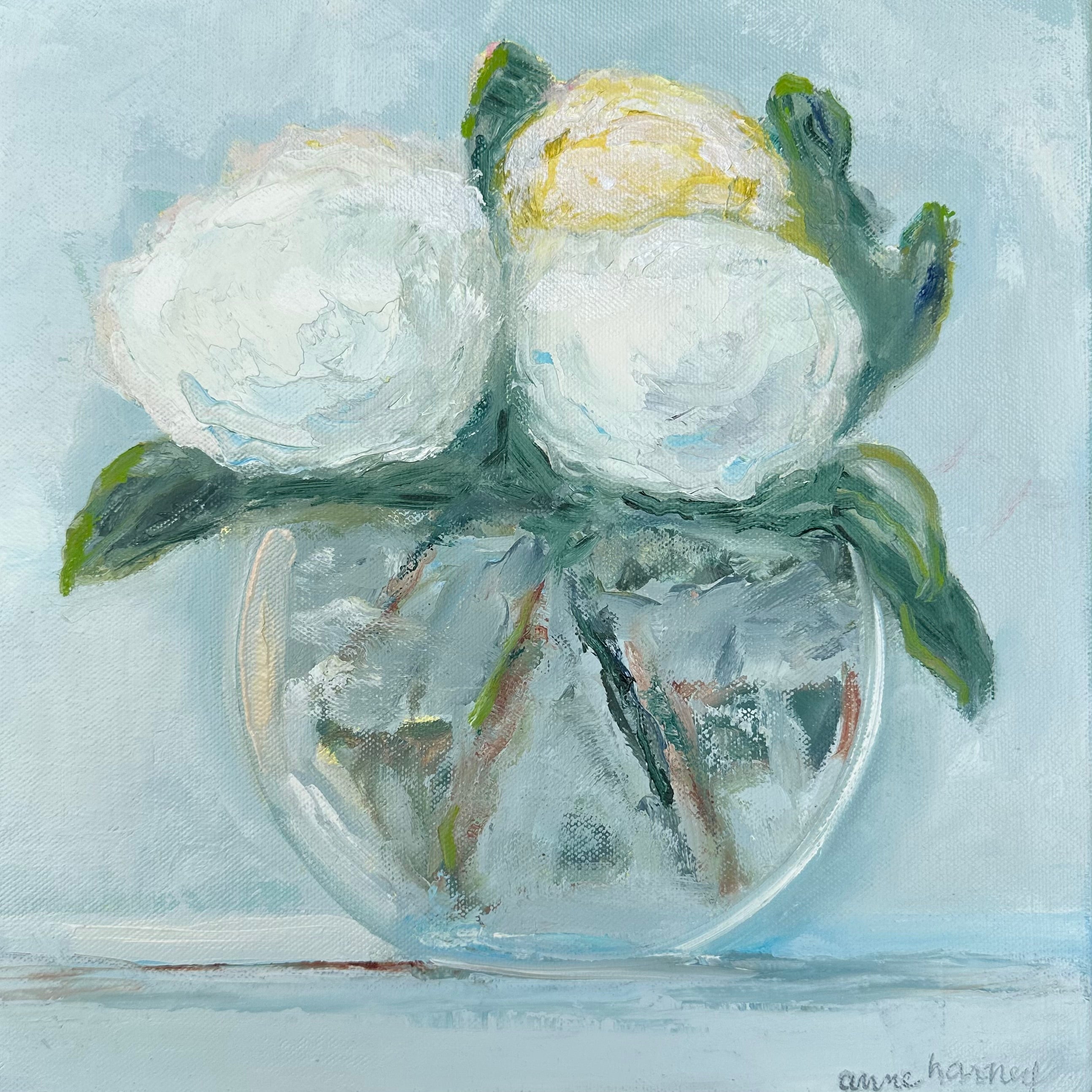 Anne Harney - White and Yellow Roses (12 x 12)