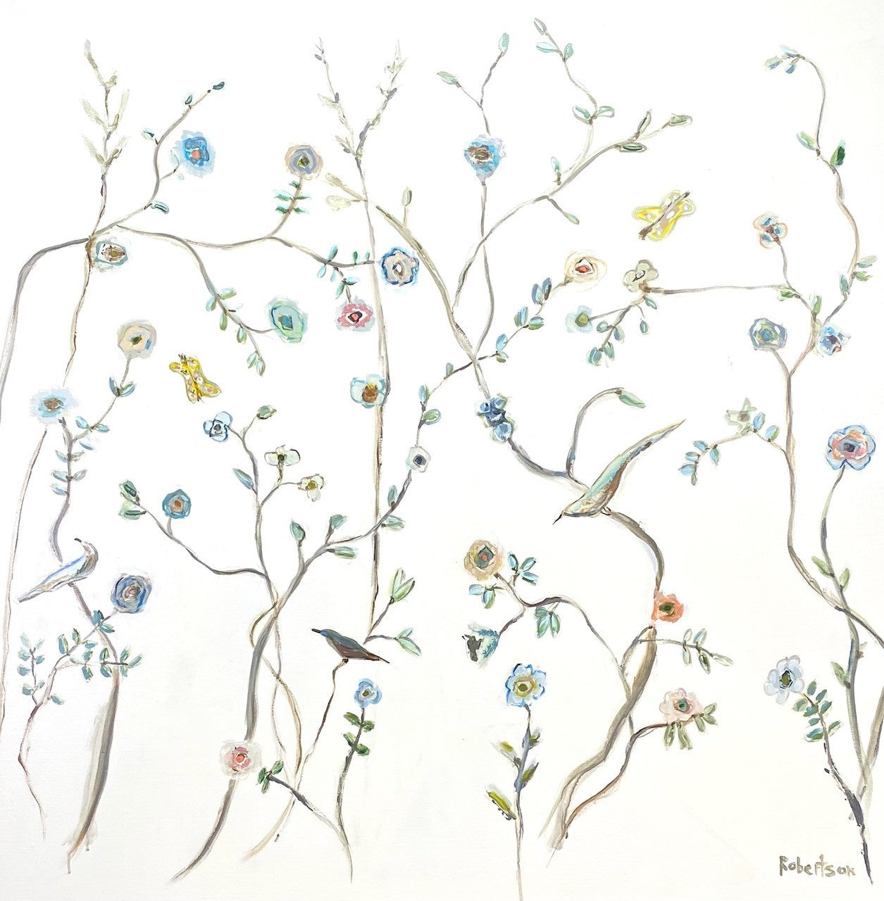 Sarah Robertson - Yellow Butterflies Garden (48 x 48)