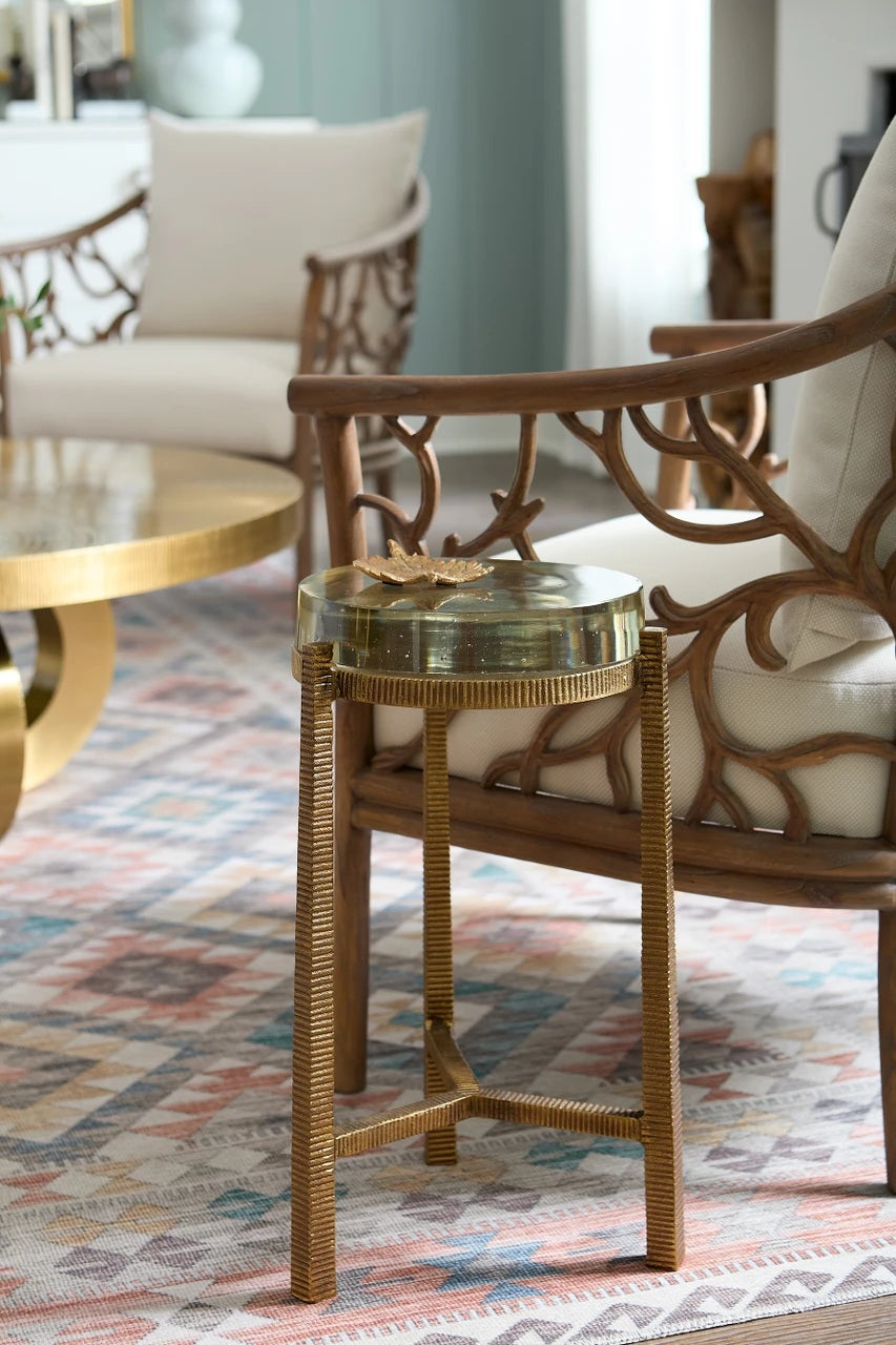 Glass & Ridged Brass Accent Table