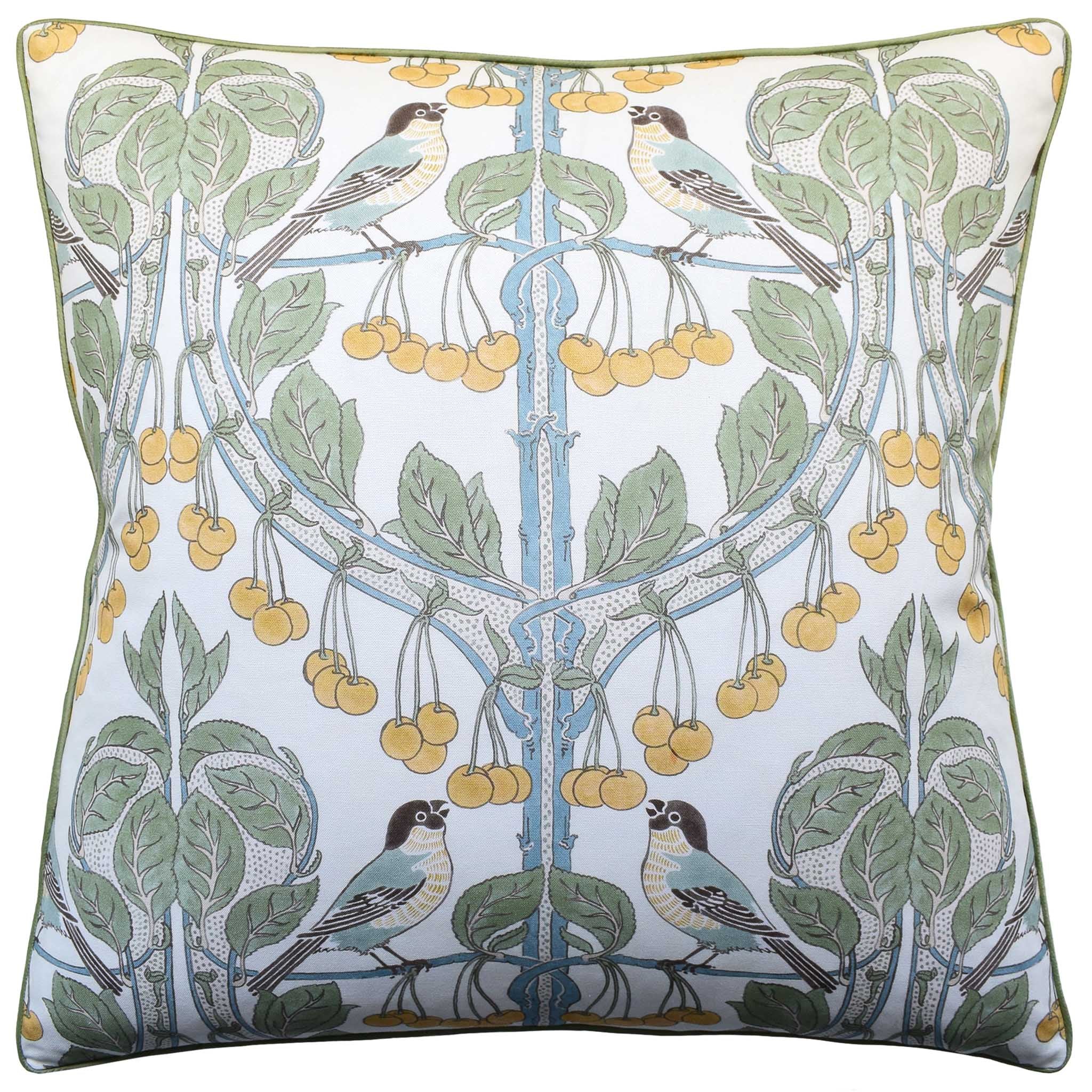 Aqua Birds & Cherries Pillow
