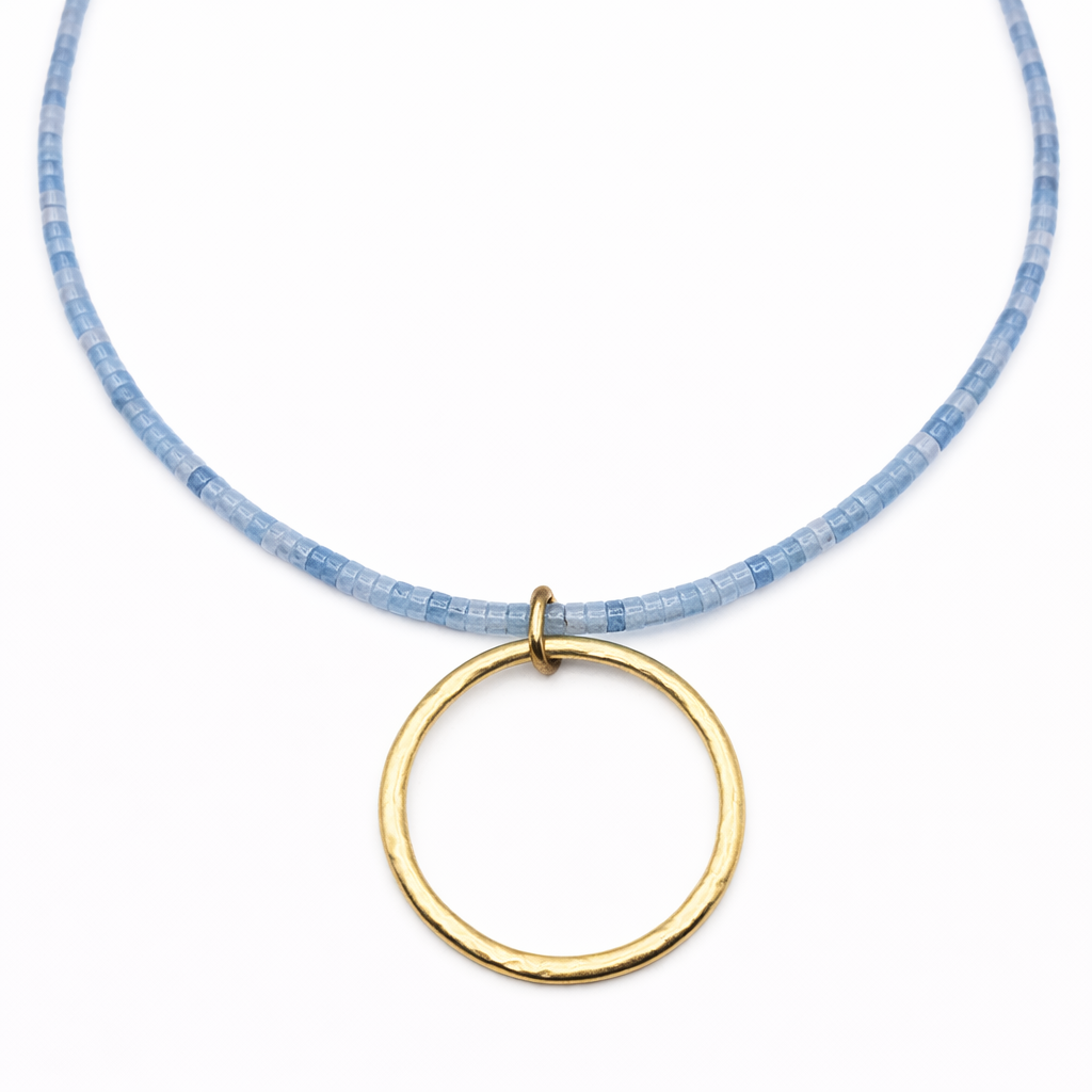 Aquamarine Heishi Big Gold Necklace