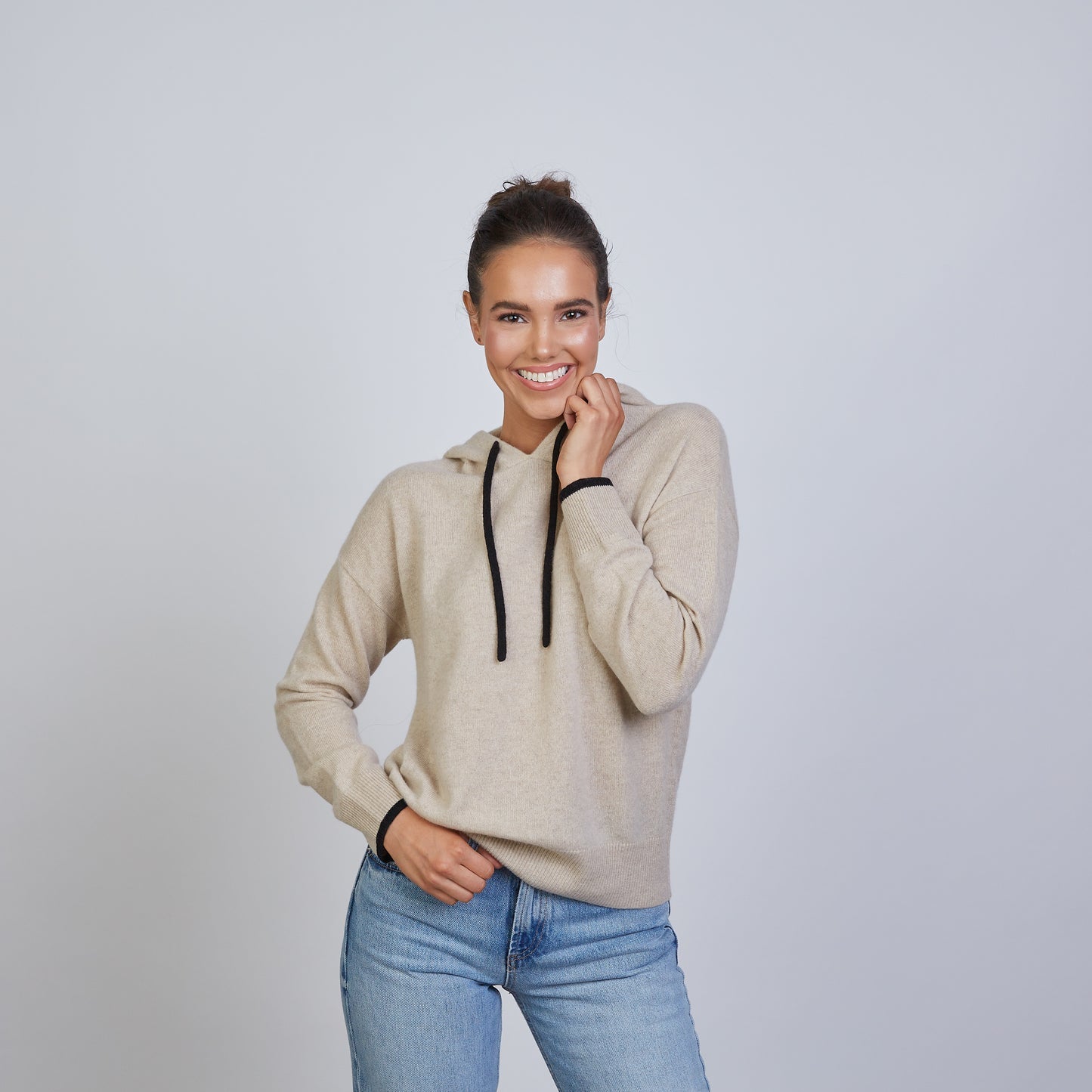 Beige with Black Cashmere Hoodie