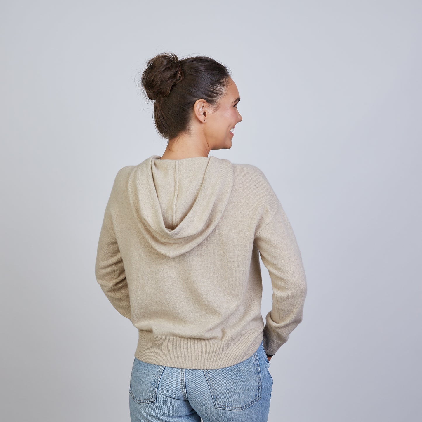 Beige with Black Cashmere Hoodie