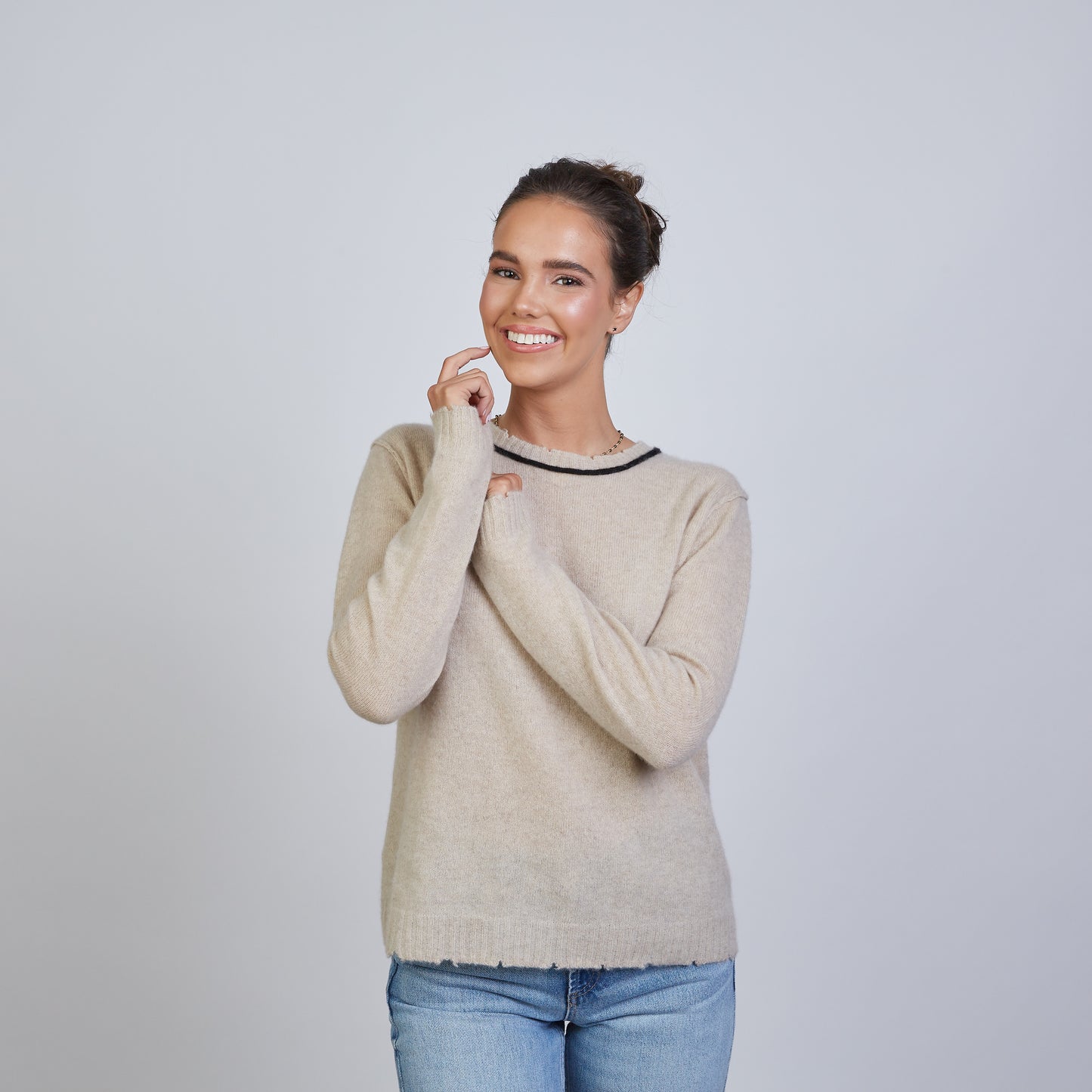 Beige with Black Cashmere Sweater