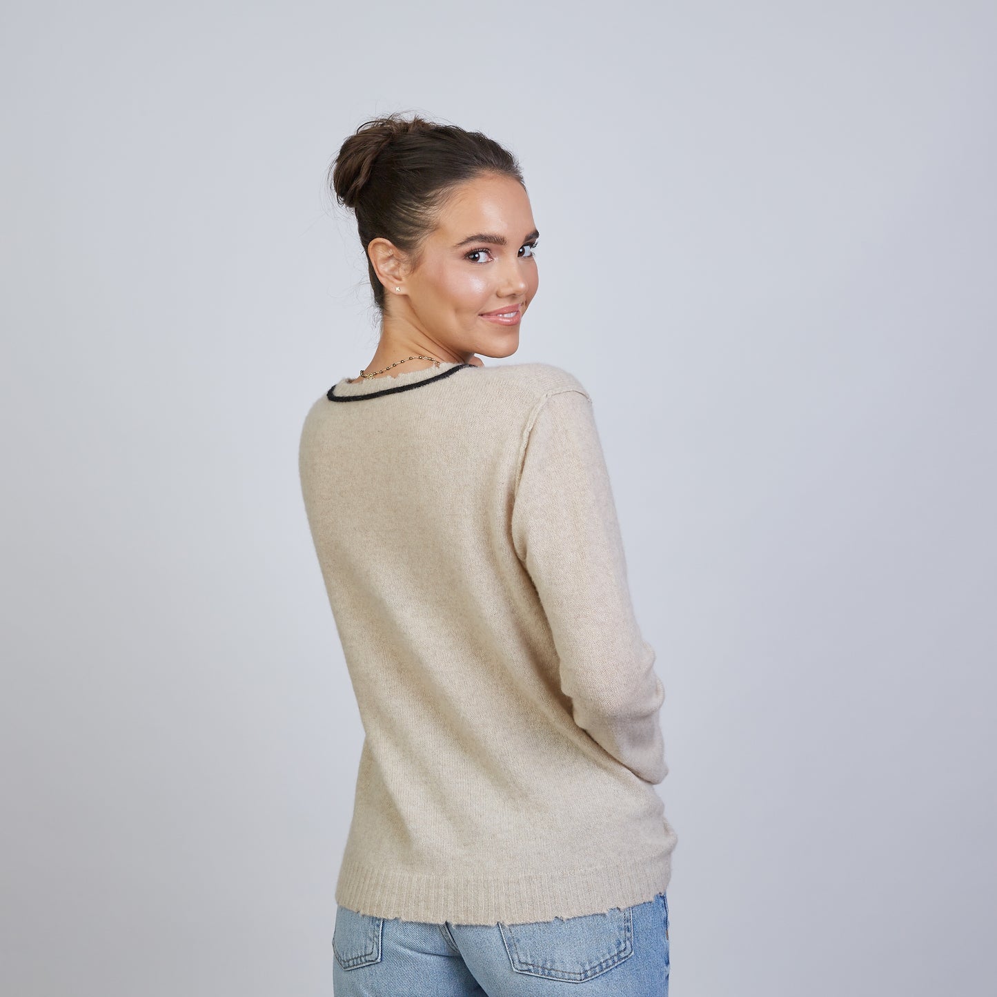 Beige with Black Cashmere Sweater