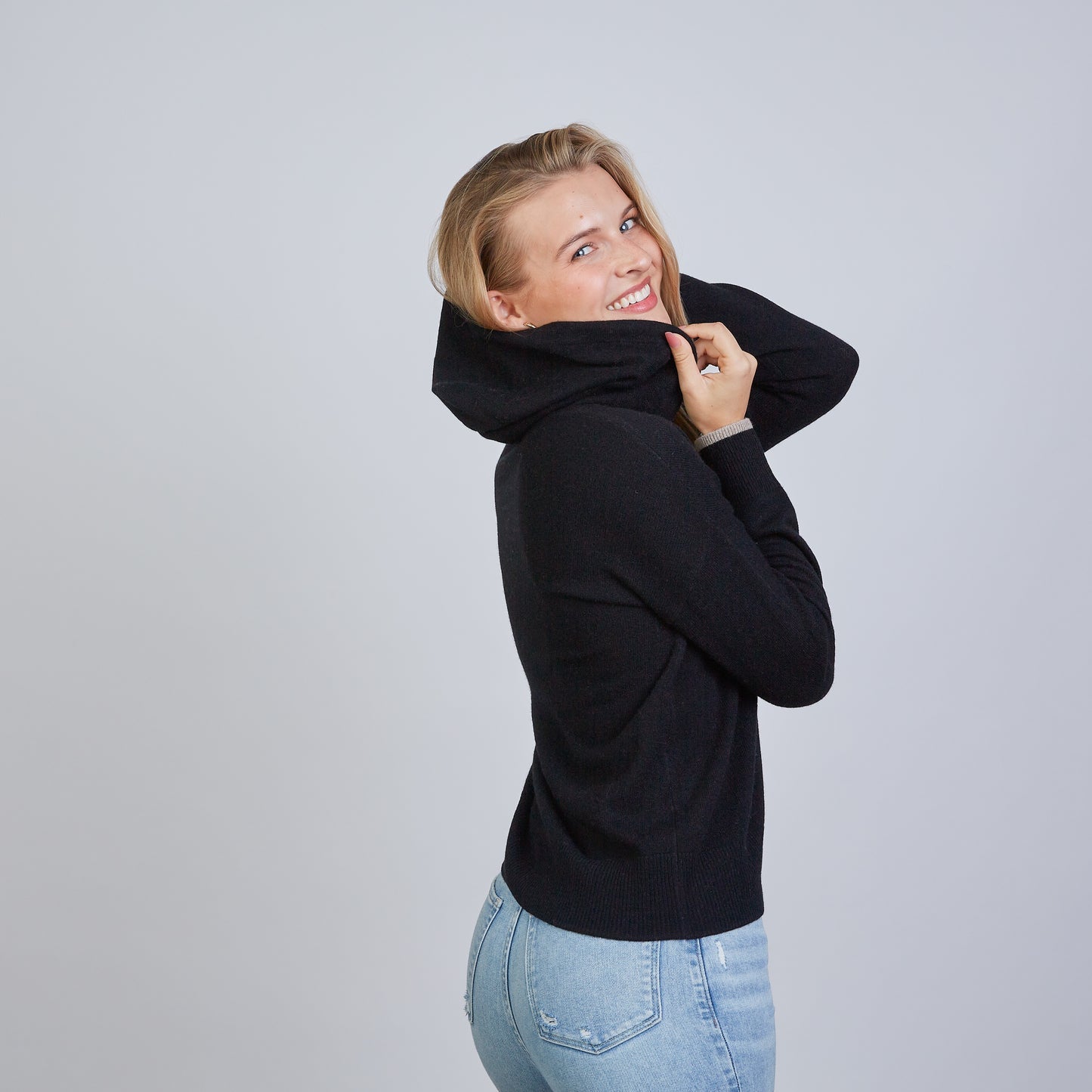 Black with Beige Cashmere Hoodie
