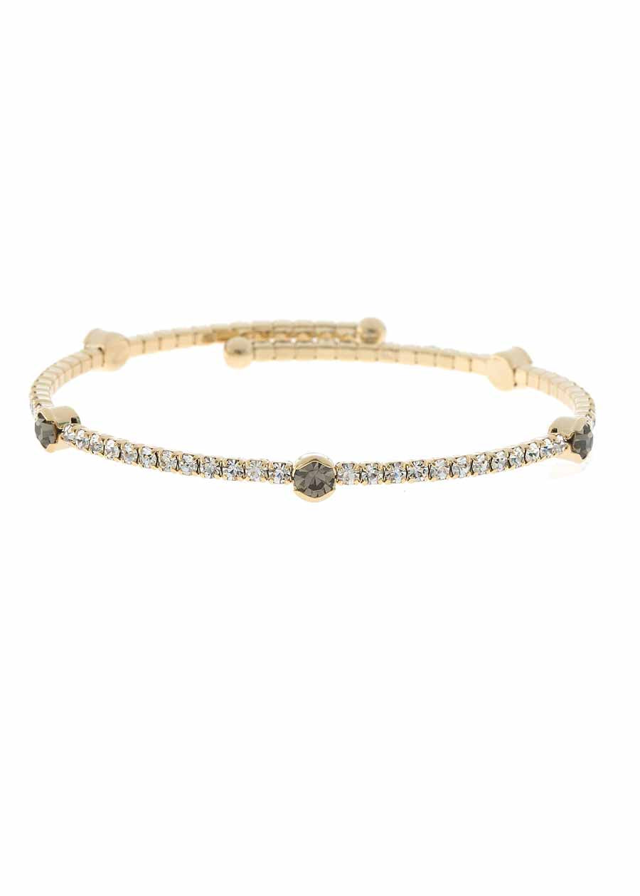 Clear CZ & Gold Bangle with 5 Black Diamond Accents