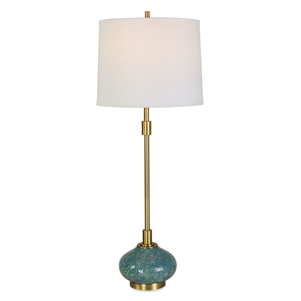 Blue Drip Glaze & Brass Buffet Lamp