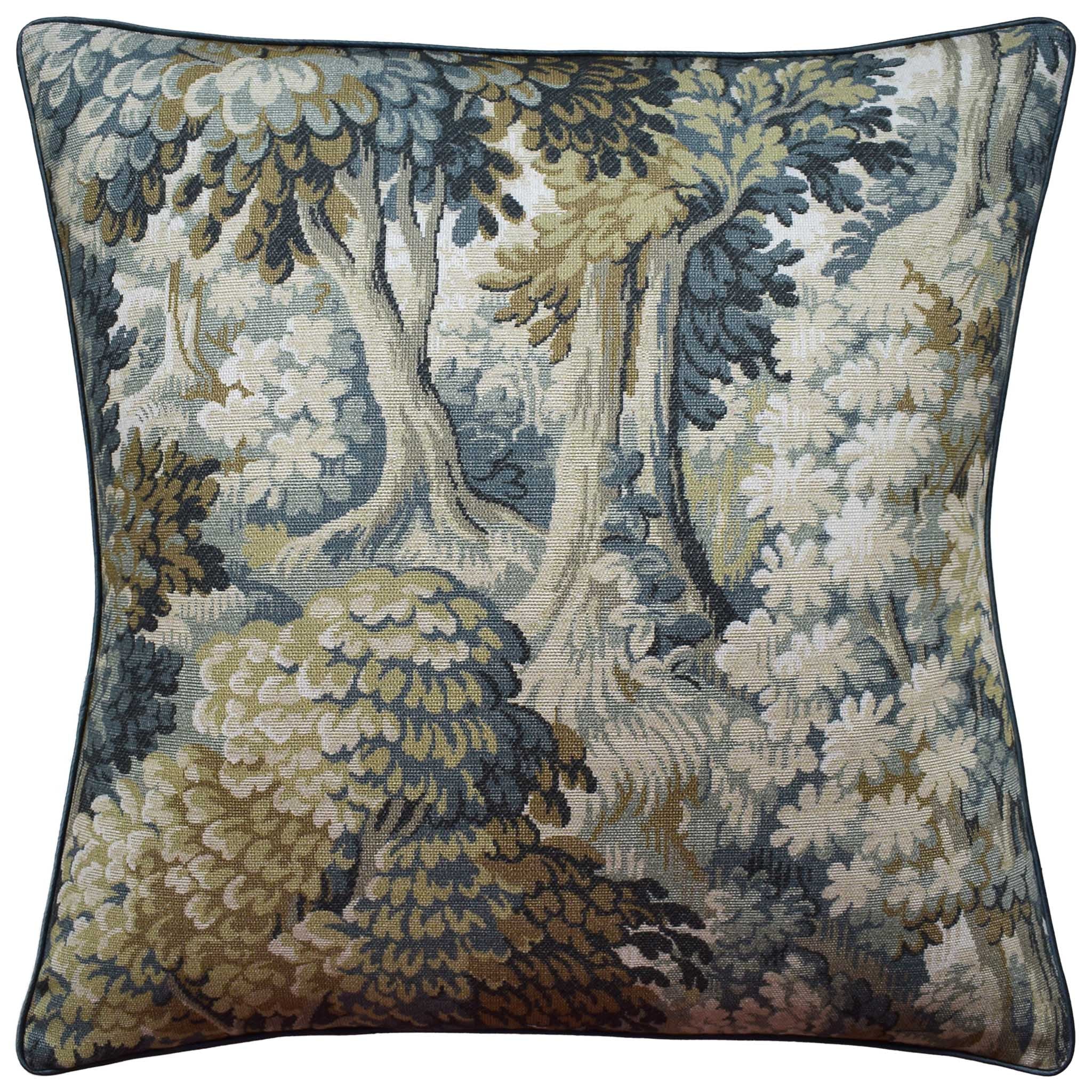 Blue Floral Tapestry Pillow