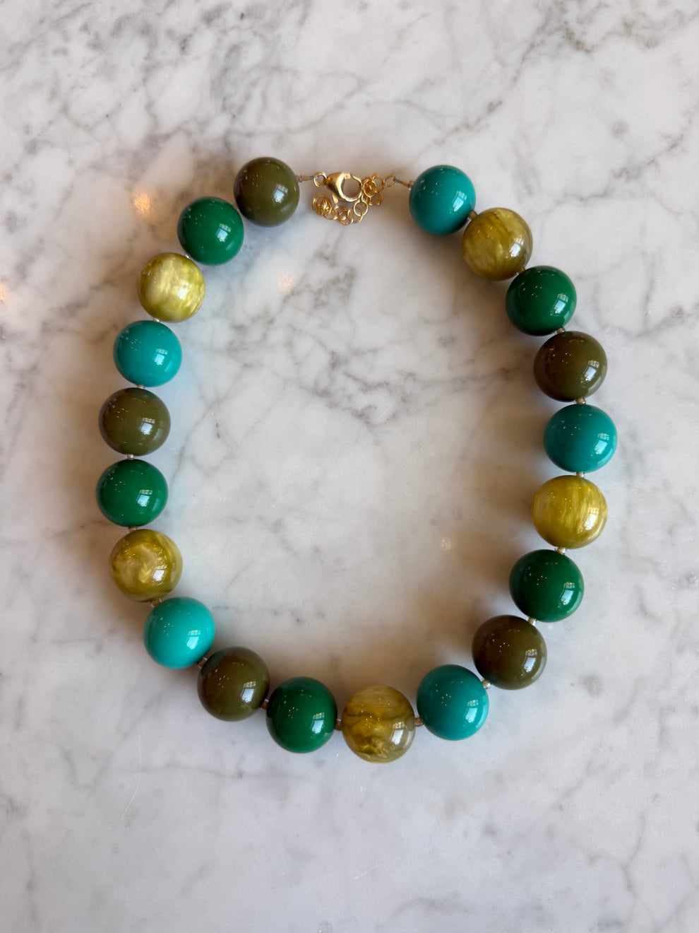 Large Blue, Green, & Gold Ball Necklace