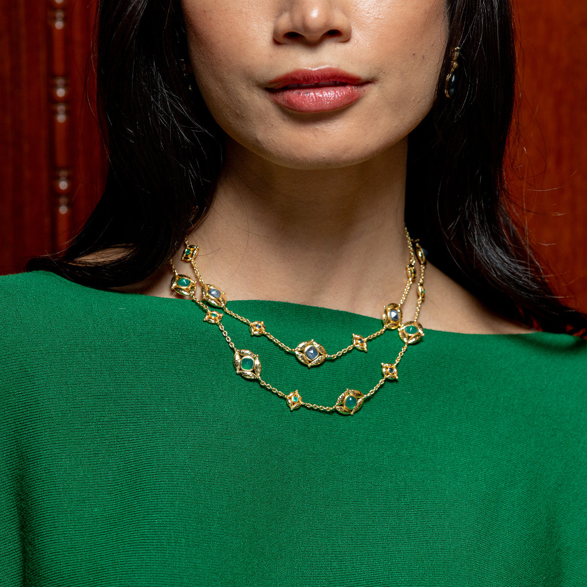 32" Blue Labradorite & Green Onyx Necklace
