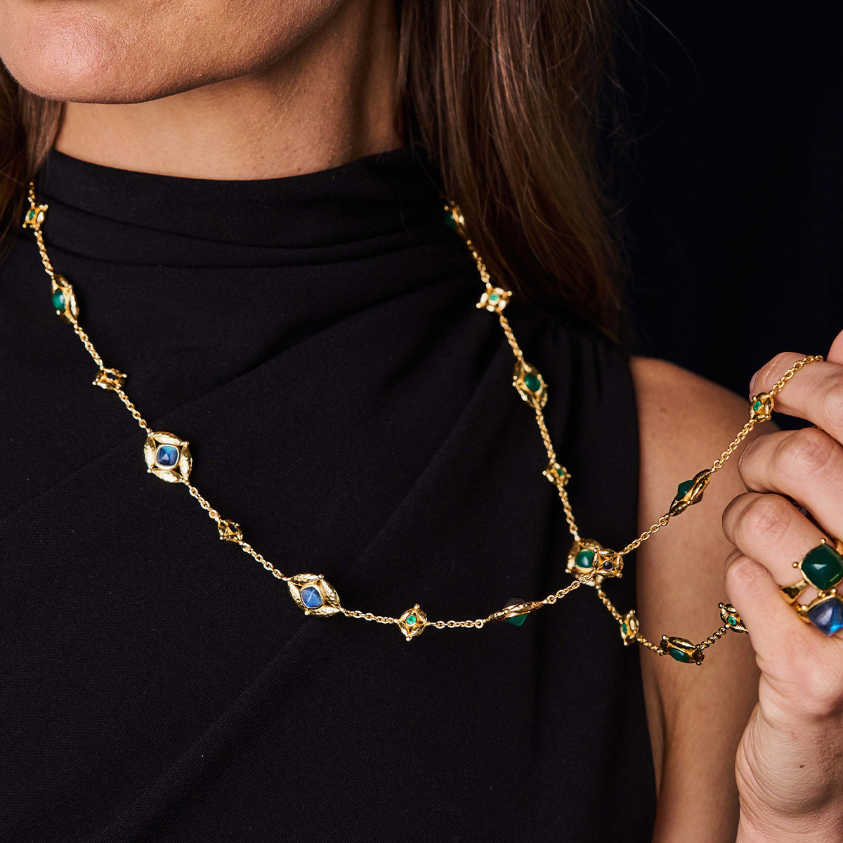 32" Blue Labradorite & Green Onyx Necklace