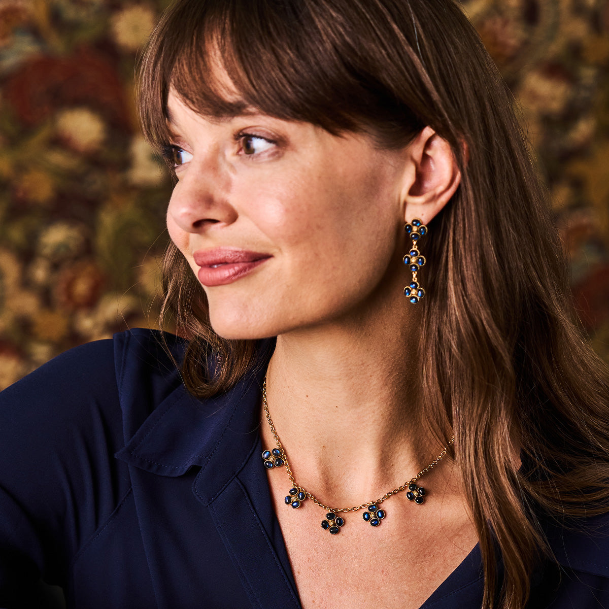 Blue Labradorite Clover Linear Earrings