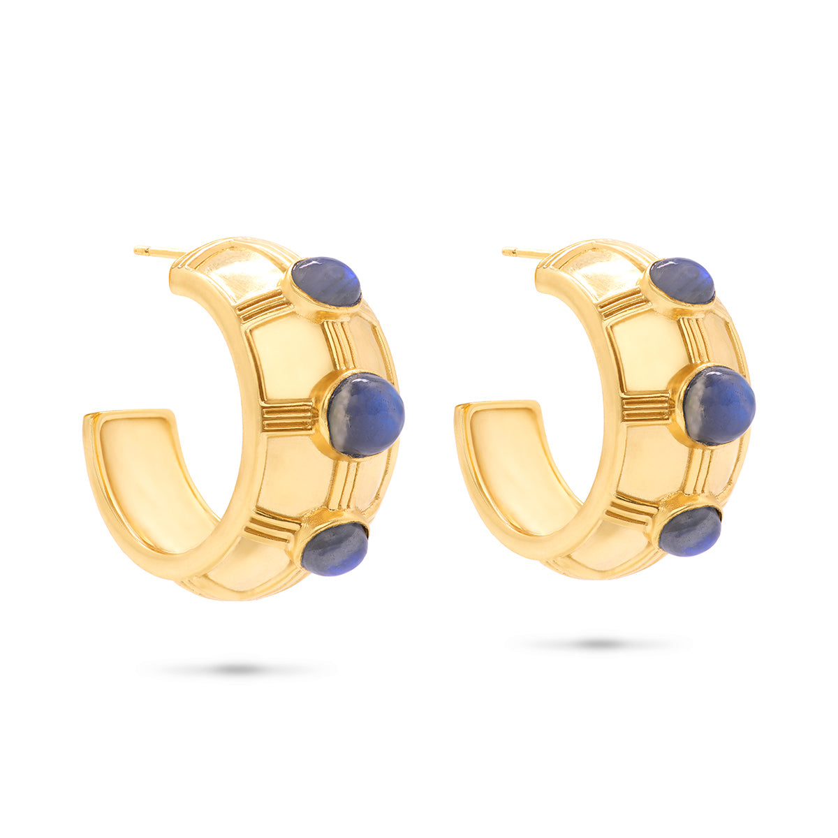 Blue Labradorite & Gold Bold Hoops