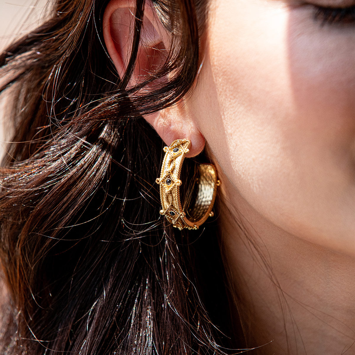Blue Labradorite & Gold Hoops