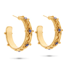 Load image into Gallery viewer, Blue Labradorite &amp; Gold Hoops