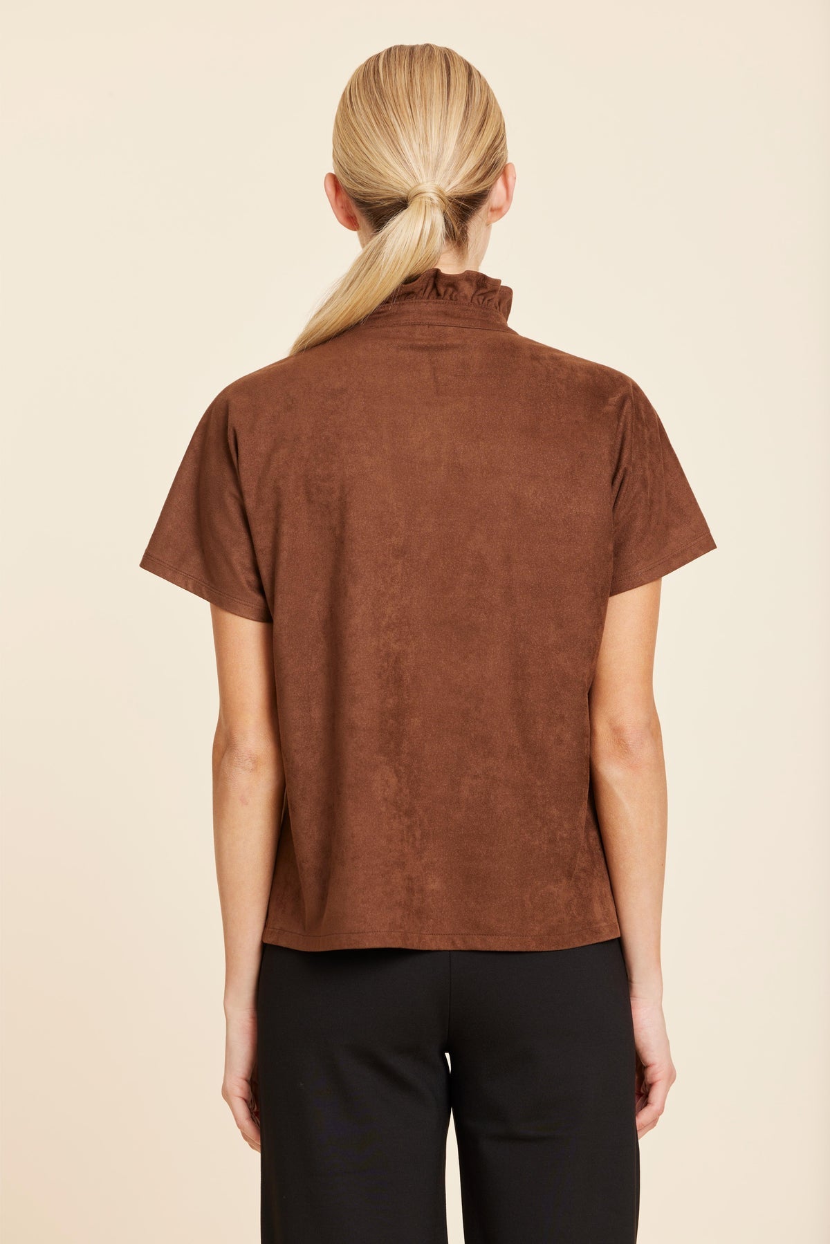 Brown Ruffle Vegan Suede Top