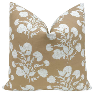 Brown & White Flower Pillow 22x22