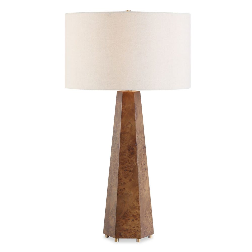 Burl Veneer & Brass Tapered Lamp