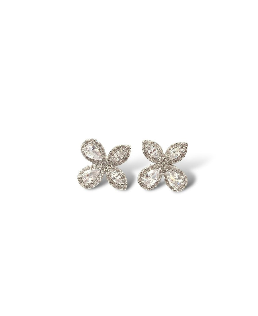 White Gold Marquise & Teardrop Cut Clover Studs