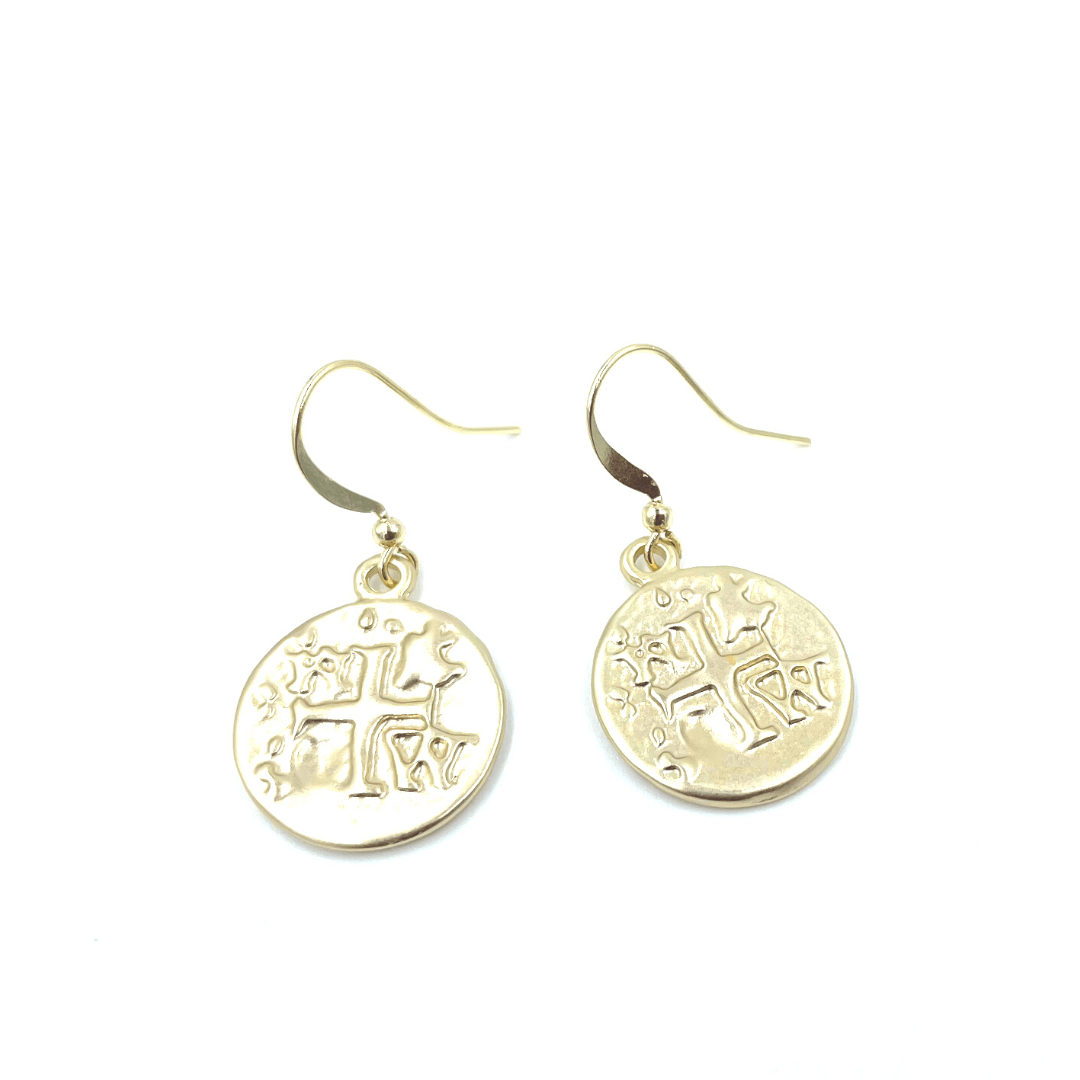 Coin Earrings in Brushed Gold