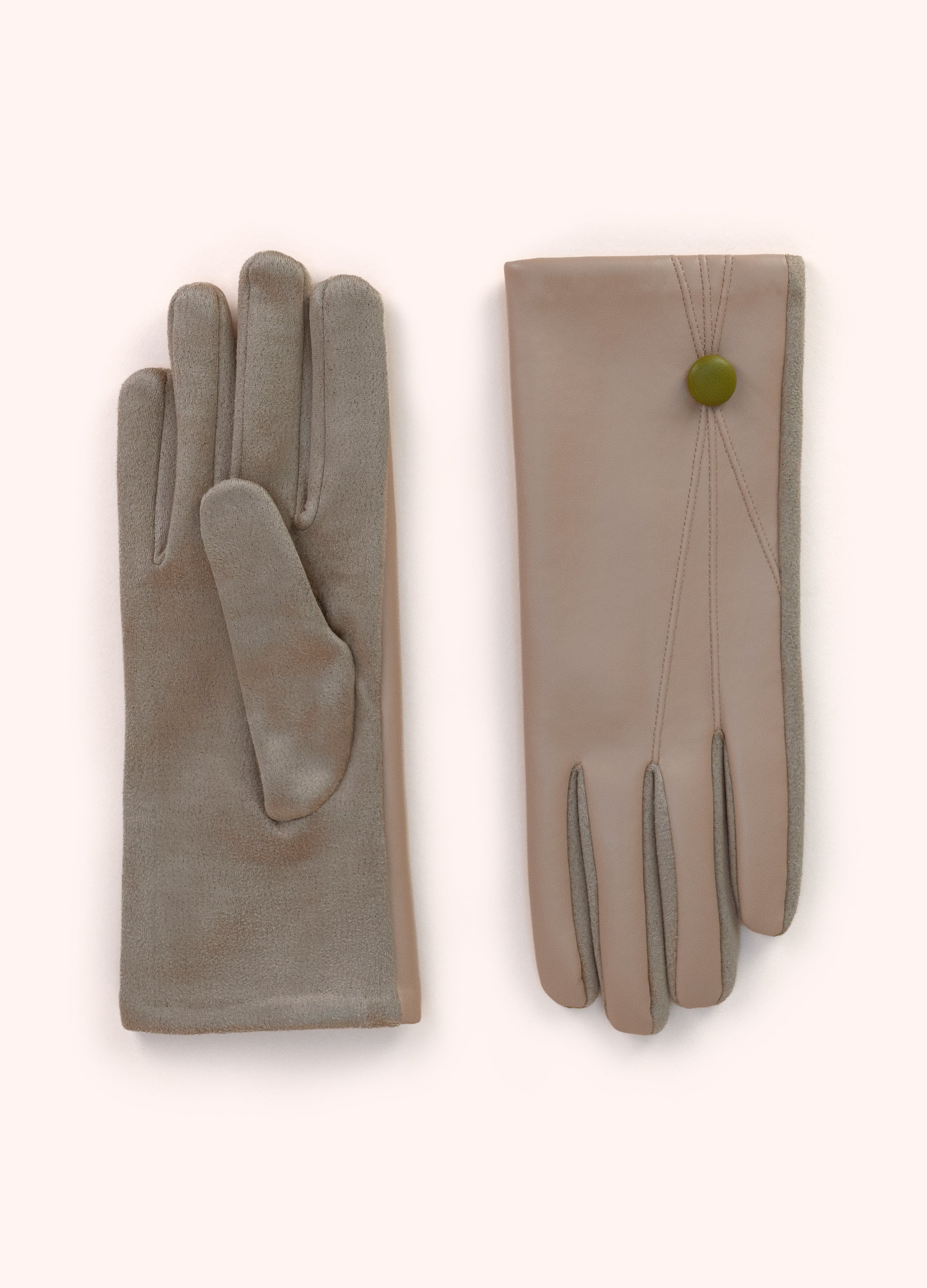 Cream Gloves with Stitching and Buttons