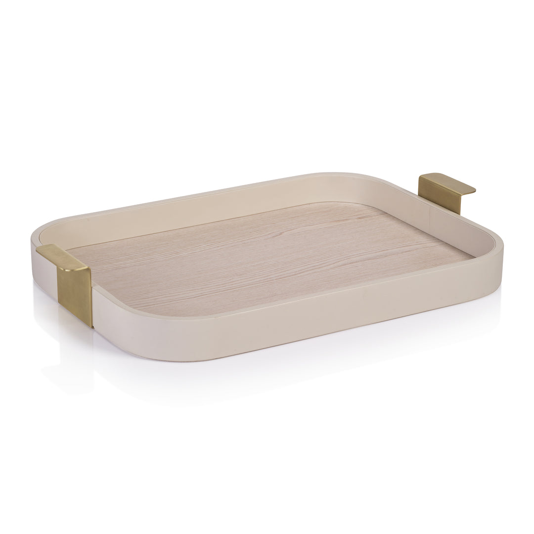 22.5" Cream with Gold Handles Leather Tray