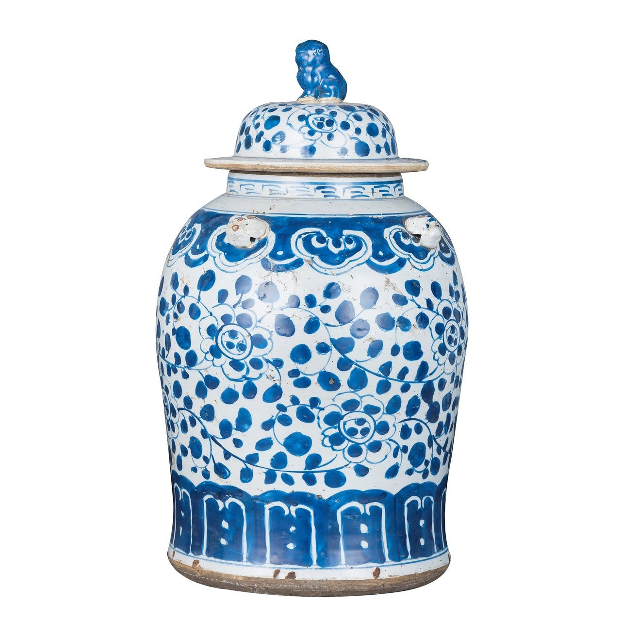 Blue Curly Vine Flower Temple Jar
