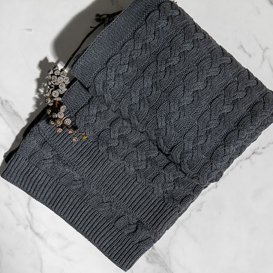 Dark Gray Double Cable Throw Blanket