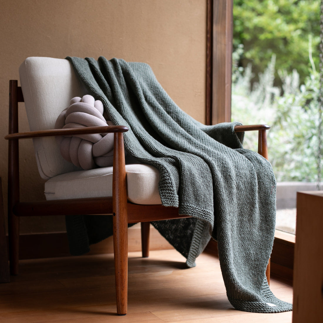 Dark Green Cotton Knit Throw Blanket