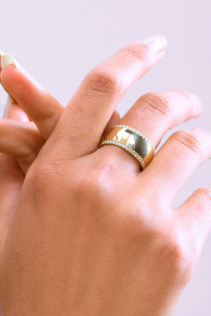 Selina King Size 7 Gold Diamond Double Row Ring