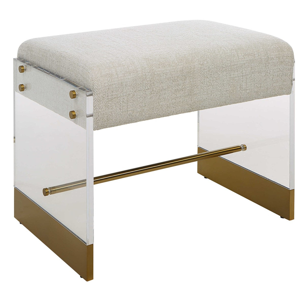 Ecru Fabric and Acrylic Bench