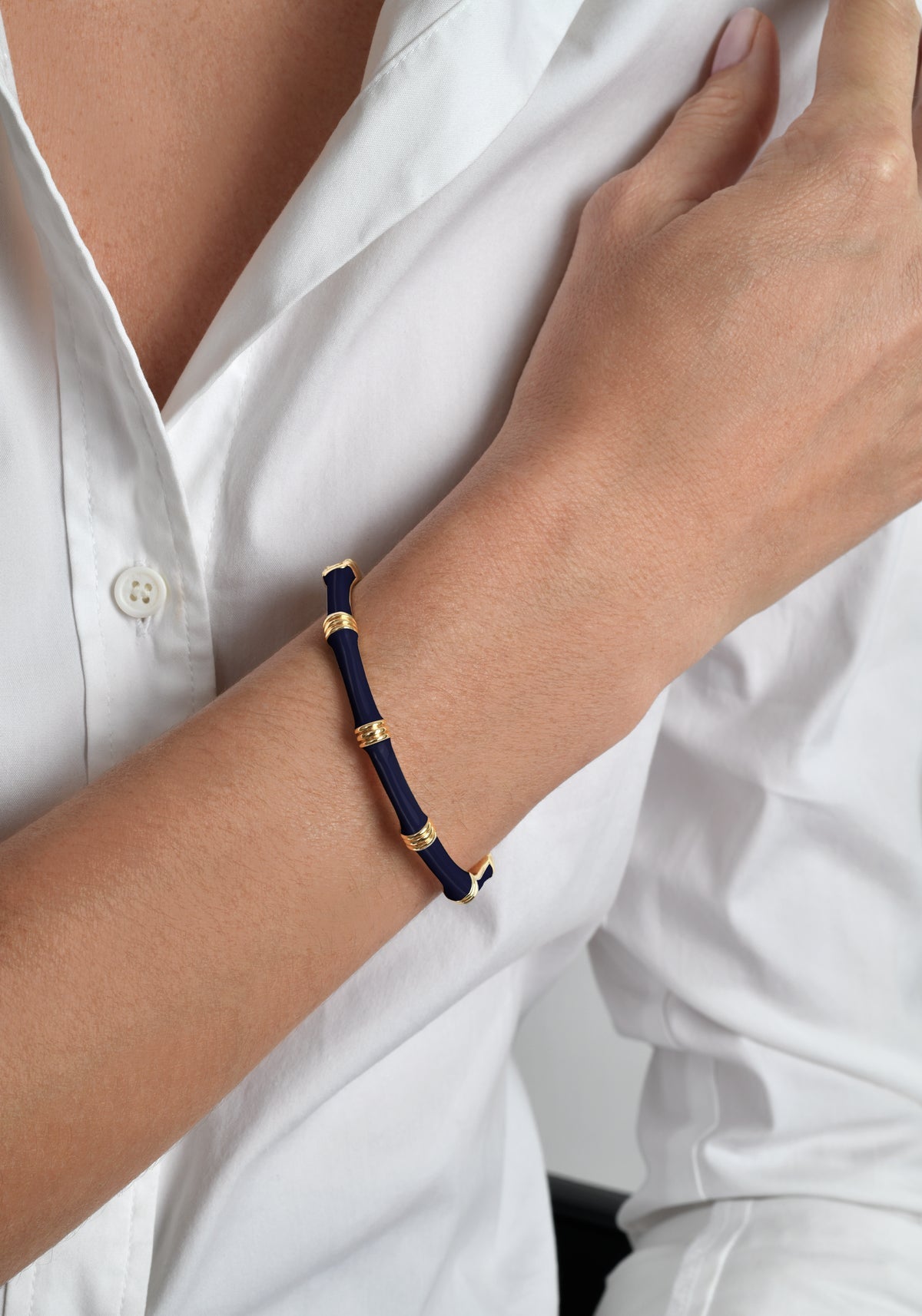 Navy Bamboo Enamel Bangle