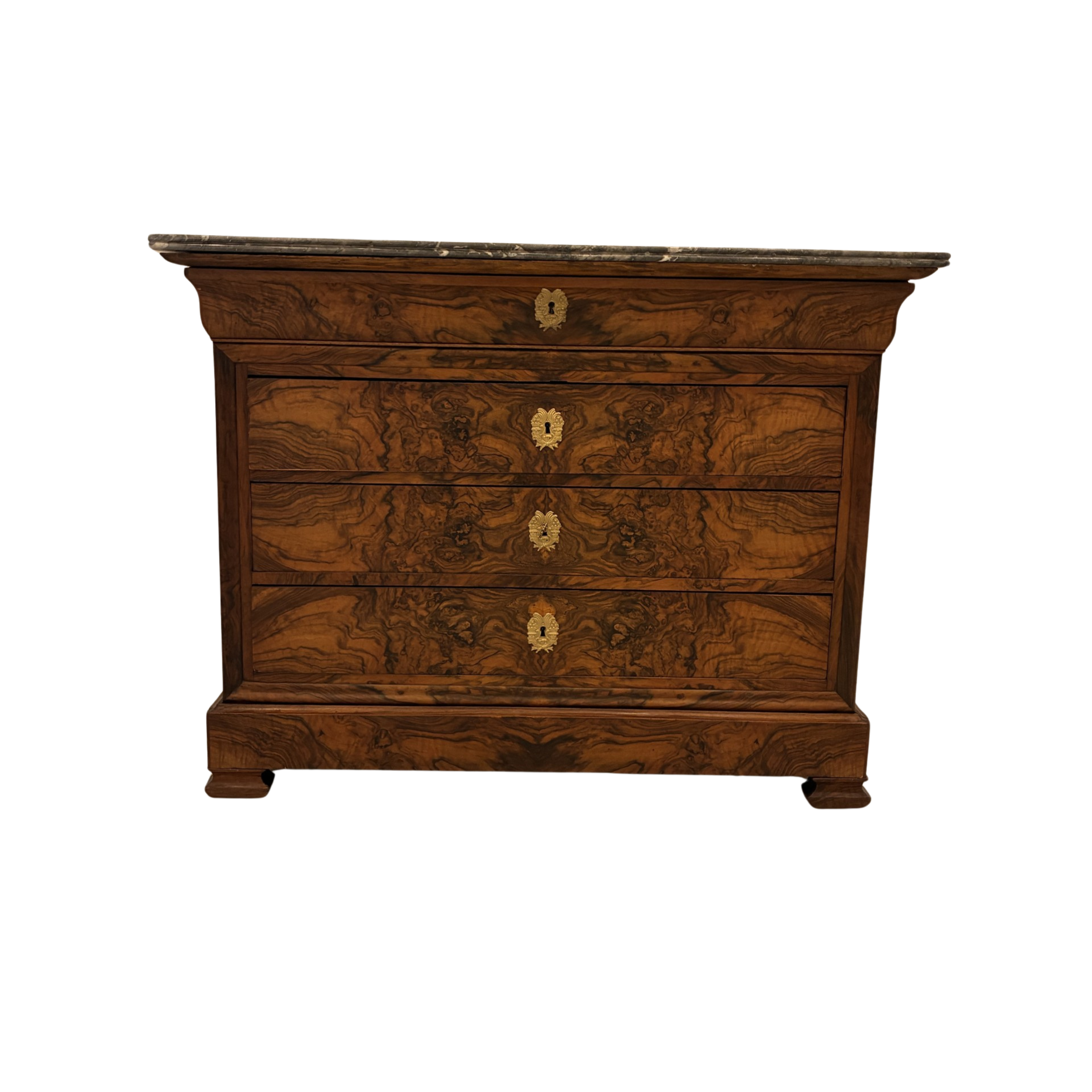 Burled LP Commode with Grey Marble 49.5"Wx19"Dx37"H