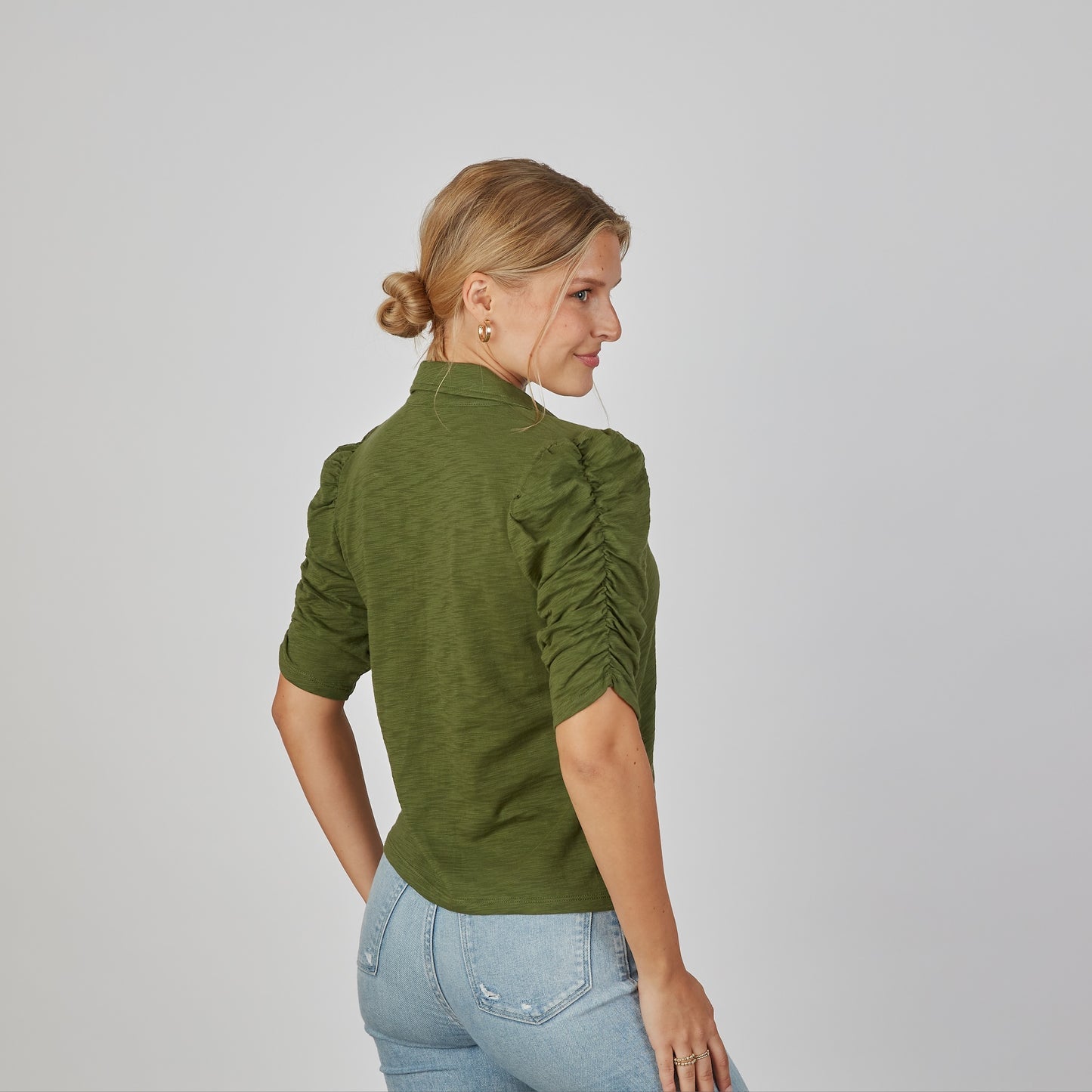 Forest Green Button-Up Elbow-Length Tee